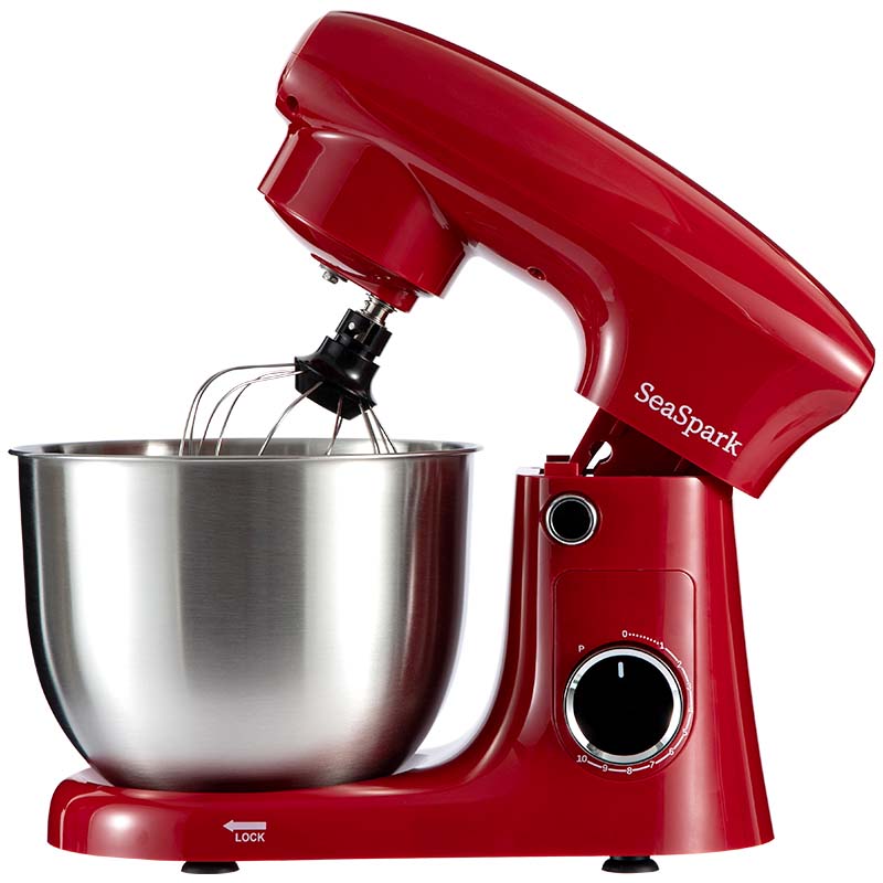 thumbnail video image 2 of 3-in-1 Stand Mixer, 5.3-QT Stainless Steel Bowl, 10-Speed Tilt-Head Kitchen Electric Mixer, Dough Hook, Beater, Whisk, 300W, Red, 2 of 9