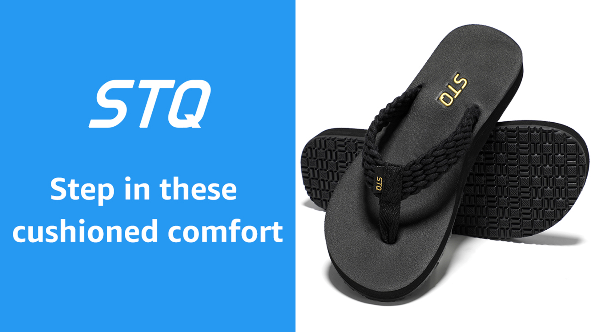 thumbnail video image 2 of STQ Womens Flips Flops with Yoga Mat Quick Dry Thong Sandals for Water,Shower,vacation Navy 10 US, 2 of 8