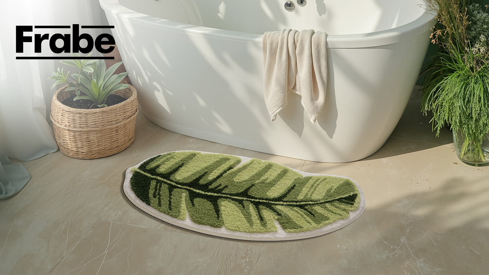thumbnail video image 2 of FRABE Cute Palm Leaf Bathroom Rugs, Soft Fluffy Plush, Non Slip Absorbent,Machine Washable ,for Shower Floor,Bedroom,Kids Room, 24"x48", 2 of 10