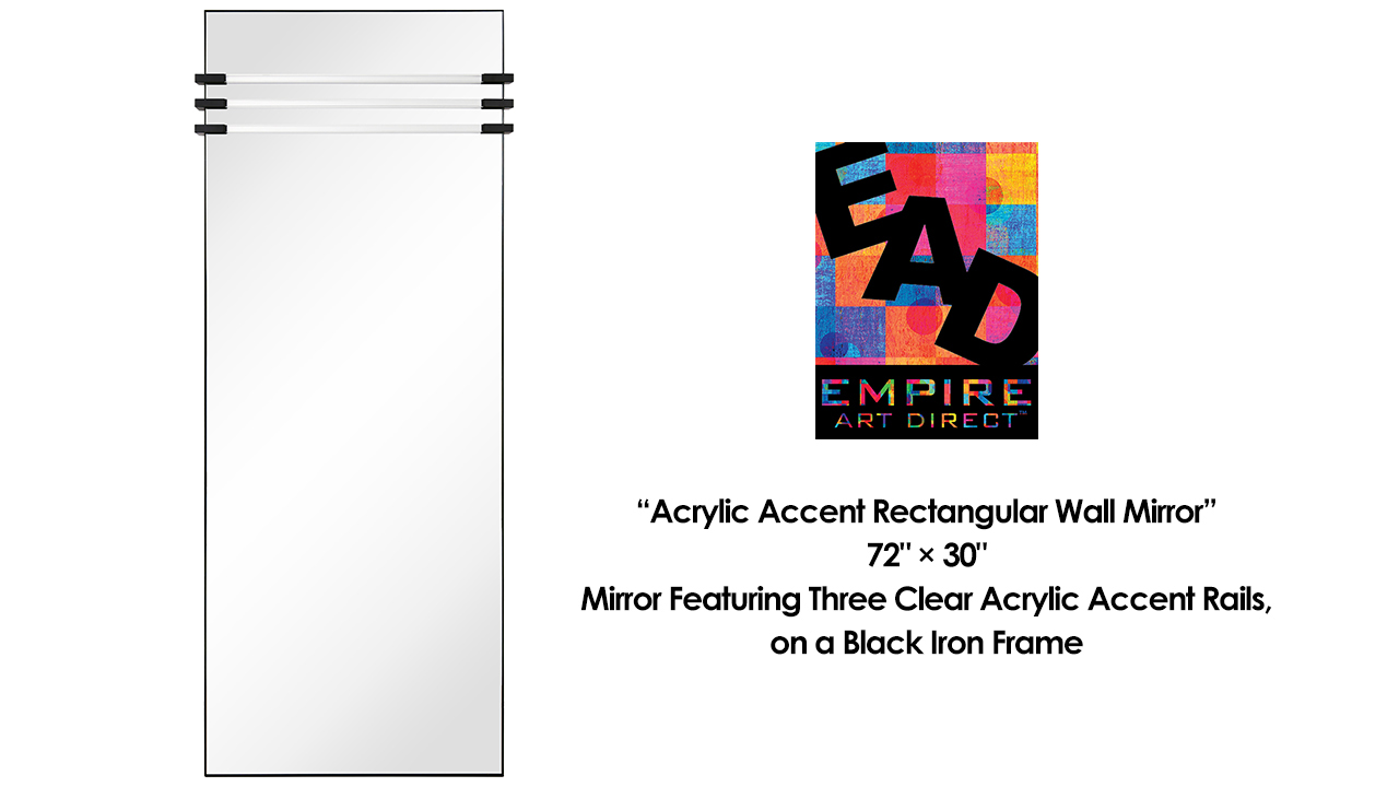 thumbnail video image 2 of "Acrylic Accent Rectangular Wall Mirror",30"x72" Mirror Featuring Three Clear Acrylic Accent Rails, on a Black Iron Frame, 2 of 12