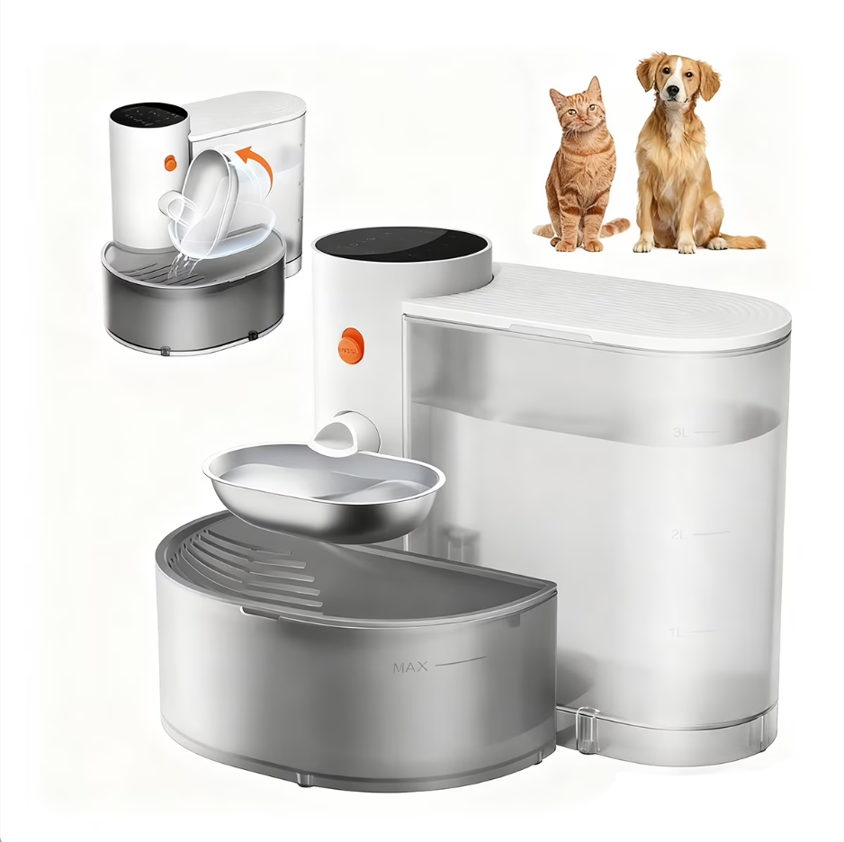 thumbnail video image 2 of Smart Pet Water Fountain, Wireless Automatic Water Dispenser for Cats & Small Dogs, Rechargeable Stainless Steel Water Bowl, Noiseless, Filter-Free, Self-Filling, 2 of 12