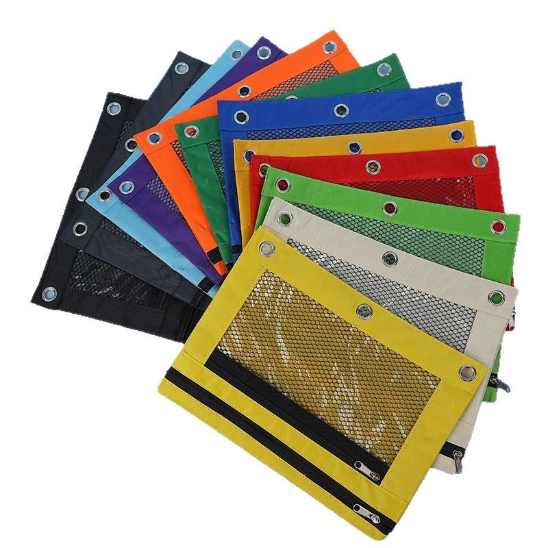 thumbnail video image 2 of Huiing Black 3 Ring Zipper soft Pencil Pouch with Double Zippers, Tpu-Coated Nylon Reinforced Metal Grommets Zipper Supply Bags, Clutch Pencil Holder, Tear-Resistant, 2 of 3