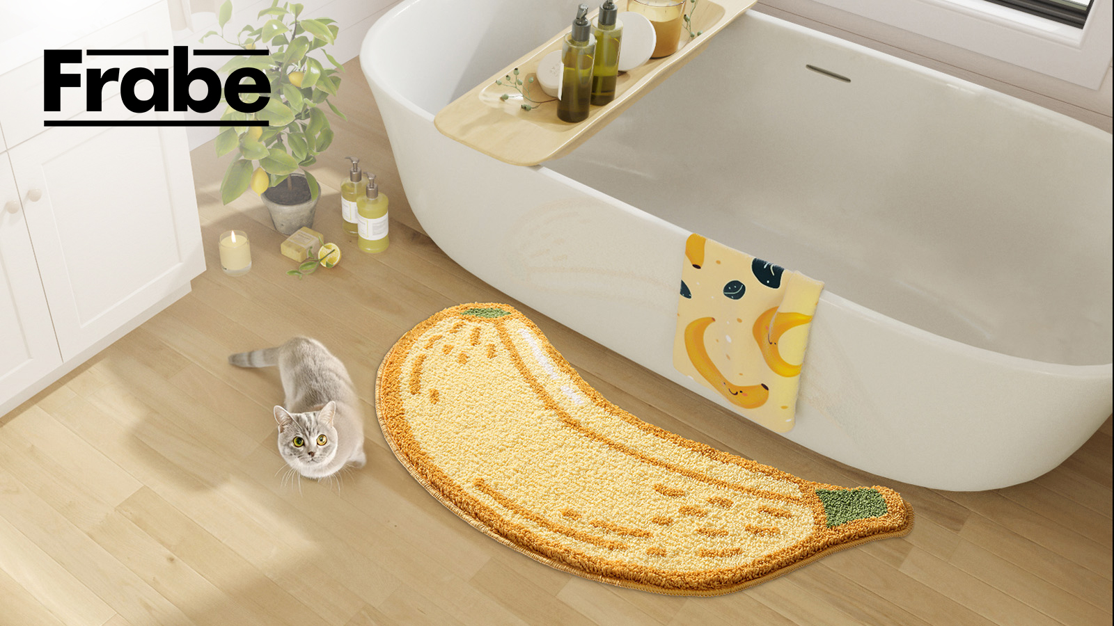 thumbnail video image 2 of FRABE Bathroom Rug Cute Funny Banana, Soft Plush Fluffy Non Slip Absorbent Mat, Fruit Decor Carpet for Kids Room, Kitchen, Badroom, 20x40, 2 of 10