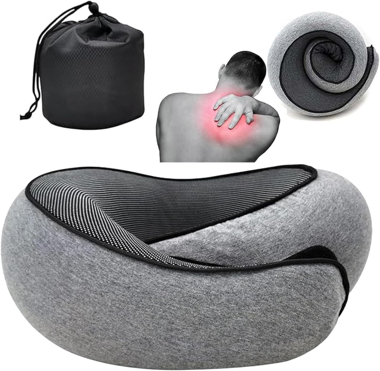 thumbnail video image 2 of 360° Memory Foam Neck Pillow for Travel - Adjustable, Breathable & Washable Cervical Support for Airplane, Car, Office & Home Use, 2 of 8
