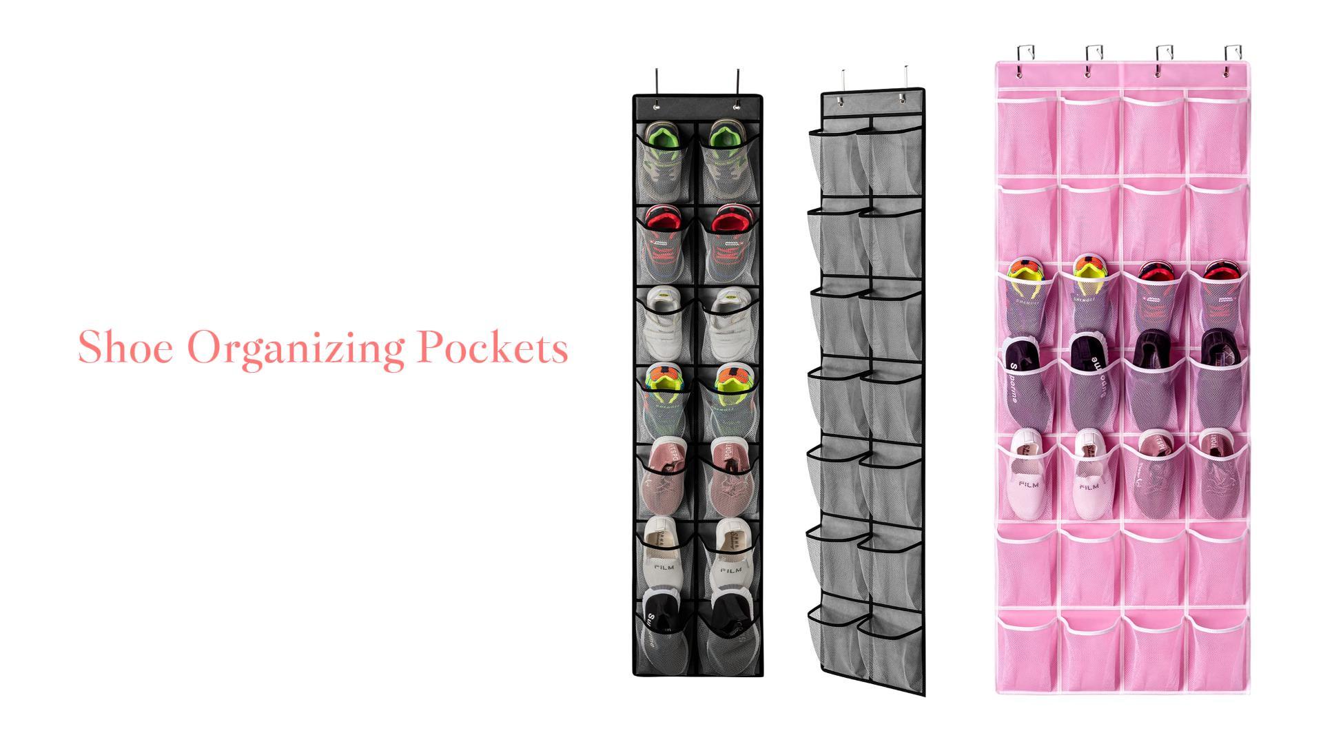 thumbnail video image 2 of KEEPJOY 28 Pockets Hanging Shoe Organizer, Pink over Door Shoe Organizer Hanging Holder with Mesh Pockets Large Size 65 x 23 inch, 2 of 7