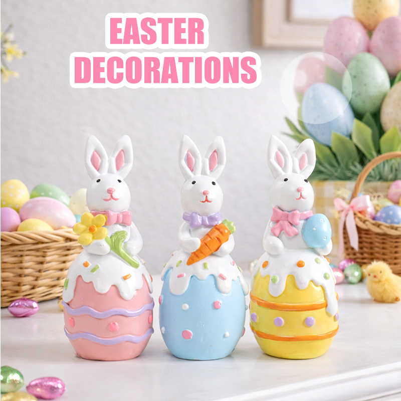 thumbnail video image 2 of 3 Pcs Easter Bunny Figurines Resin,Spring Centerpieces for Tables Decor, Easter Decorations for The Home,Table,Office,Garden,Party,Gifts, 2 of 6