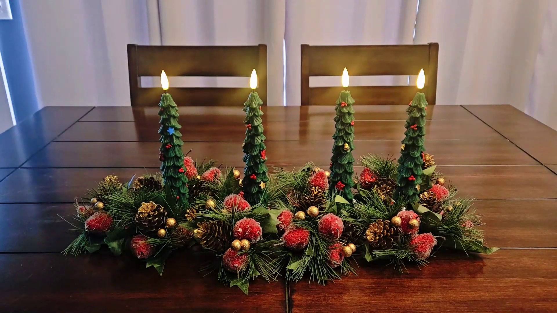 thumbnail video image 2 of Christmas Tree Flameless Candles with Remote and Timer, Real Wax Battery Operated 3D Wick LED Taper Candles Flameless Flickering Candles for Christmas Holiday Decor(2 PCS), 2 of 8