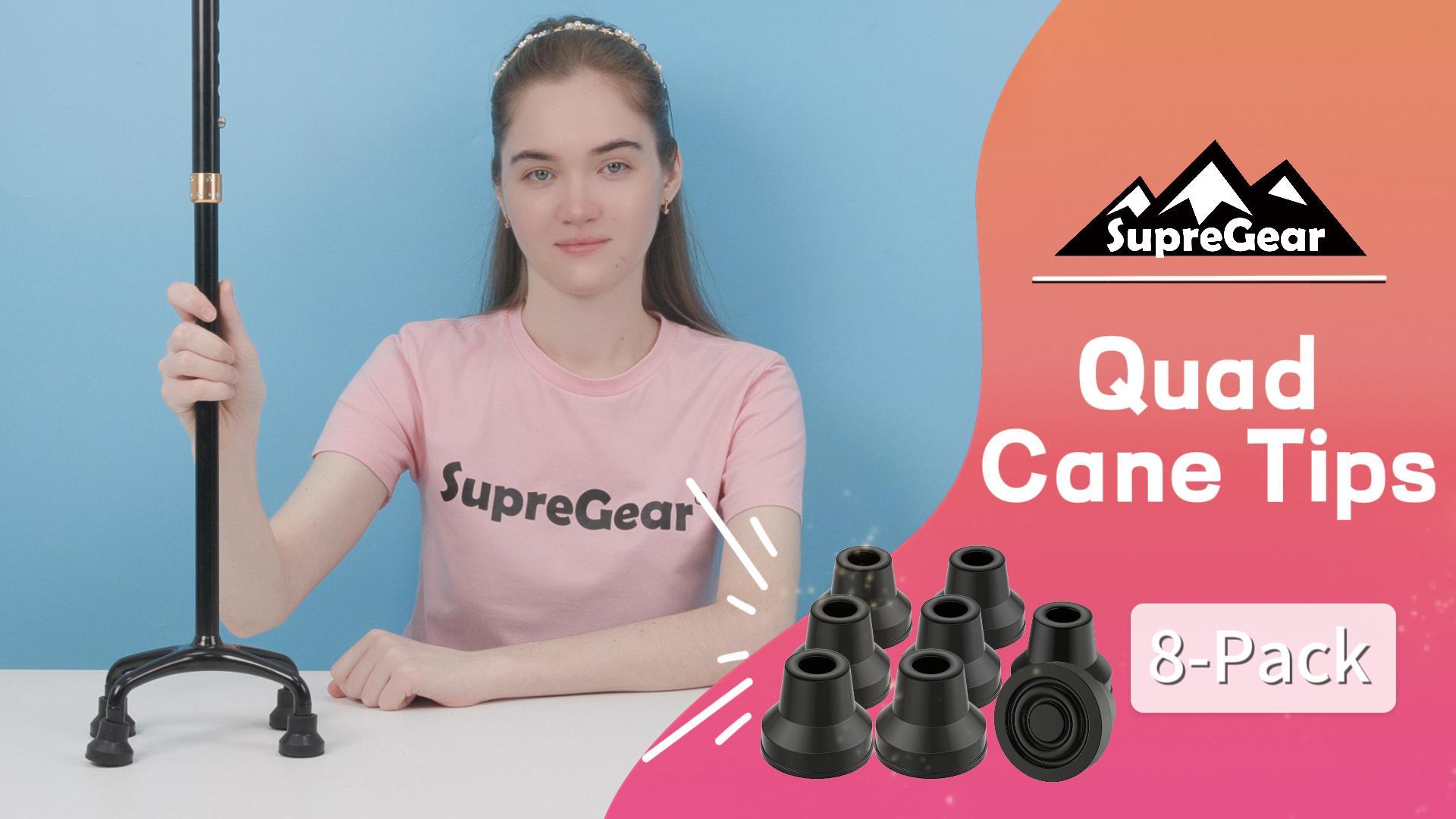 thumbnail video image 2 of SupreGear 1/2 in Quad Cane Tip, Non-Slip Rubber Cane Tip Extreme Grip, 8 pack, Light Pink, 2 of 7