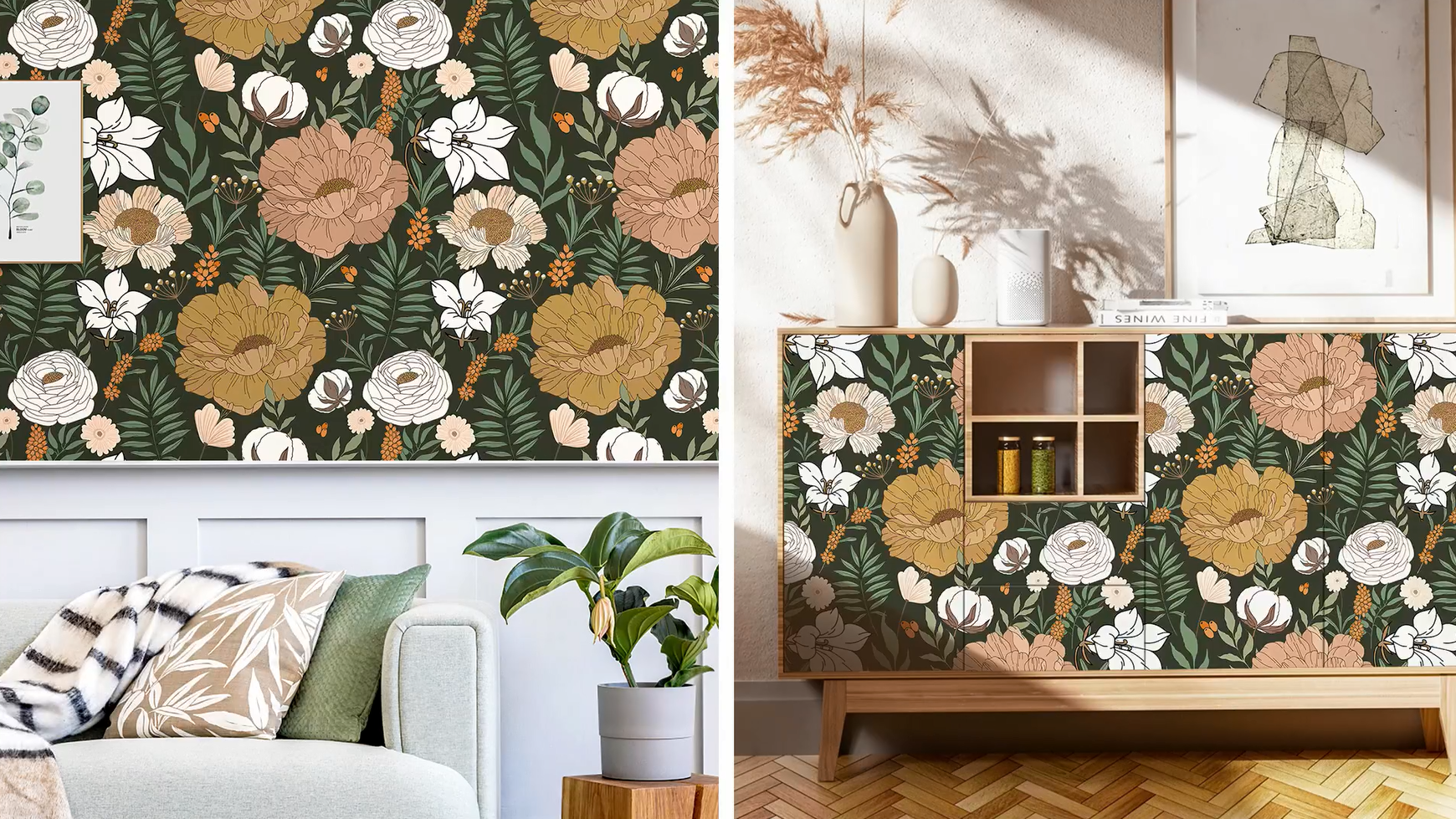 thumbnail video image 2 of DAZLUTE Large Floral Peel and Stick Wallpaper 17.71" x 394", 2 of 9