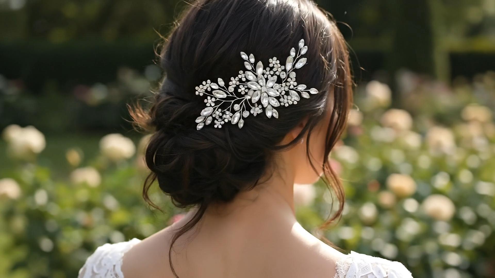 thumbnail video image 2 of MIALLO Silver Bridal Hair Comb - Crystal & Pearl Wedding Headpiece - Marquise Rhinestone Hair Clip for Women, 2 of 7