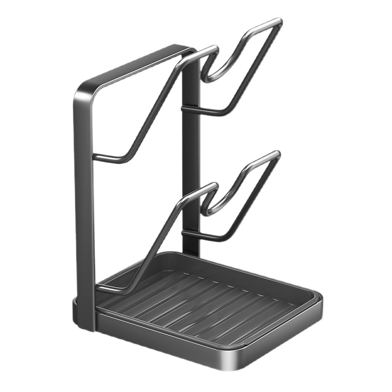 thumbnail video image 2 of Kitchen Pot Lid Storage Rack, 304 Stainless Steel Holder with Removable Drip Tray for Countertop Organization While Cooking, 2 of 8