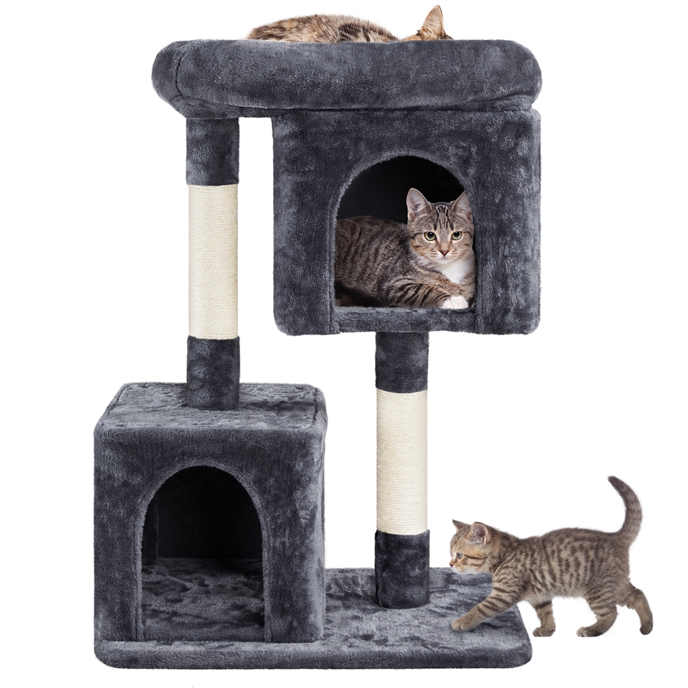thumbnail video image 2 of Yaheetech 33.4″ H Spacious Top Perch Cat Tree with Big Condo，Dark Gray, 2 of 8