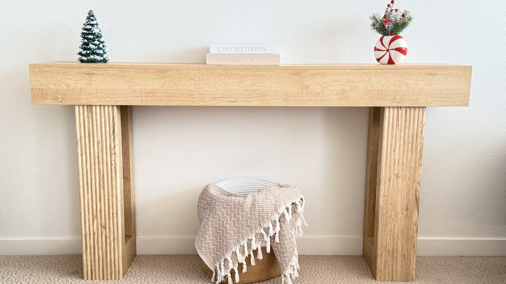 thumbnail video image 2 of CHIC HOUSE 63" Fluted Entryway Console Table, Farmhouse Long Narrow Wooden Sofa Table Behind the Couch for Living Room, Hallway, Entrance, Foyer, Natural Oak, 2 of 10