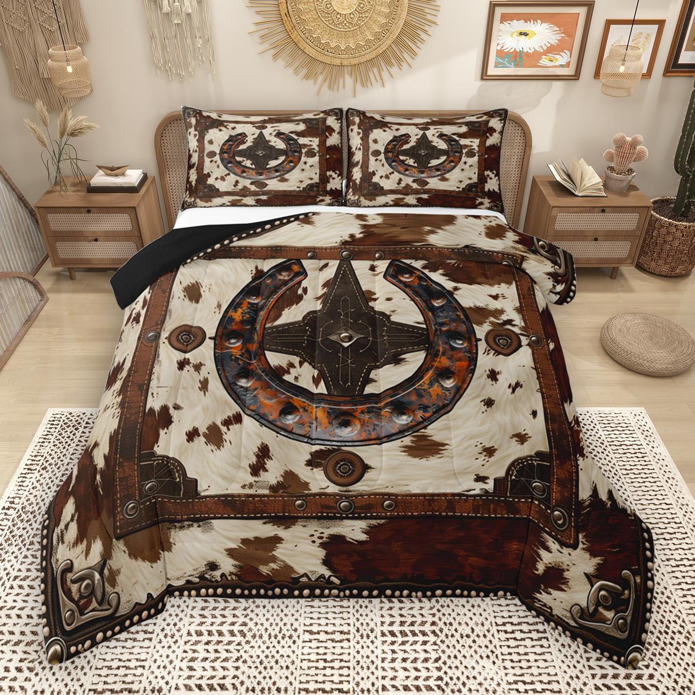 thumbnail video image 2 of Manfei Retro Rustic Aztec Bedding Comforter Set,Farm Cattle Hide Twin Comforter Sets,Rustic Flower Floral Bedding Set For Boys Kids,Breathable Home Decor Reversible,2pcs, 2 of 9