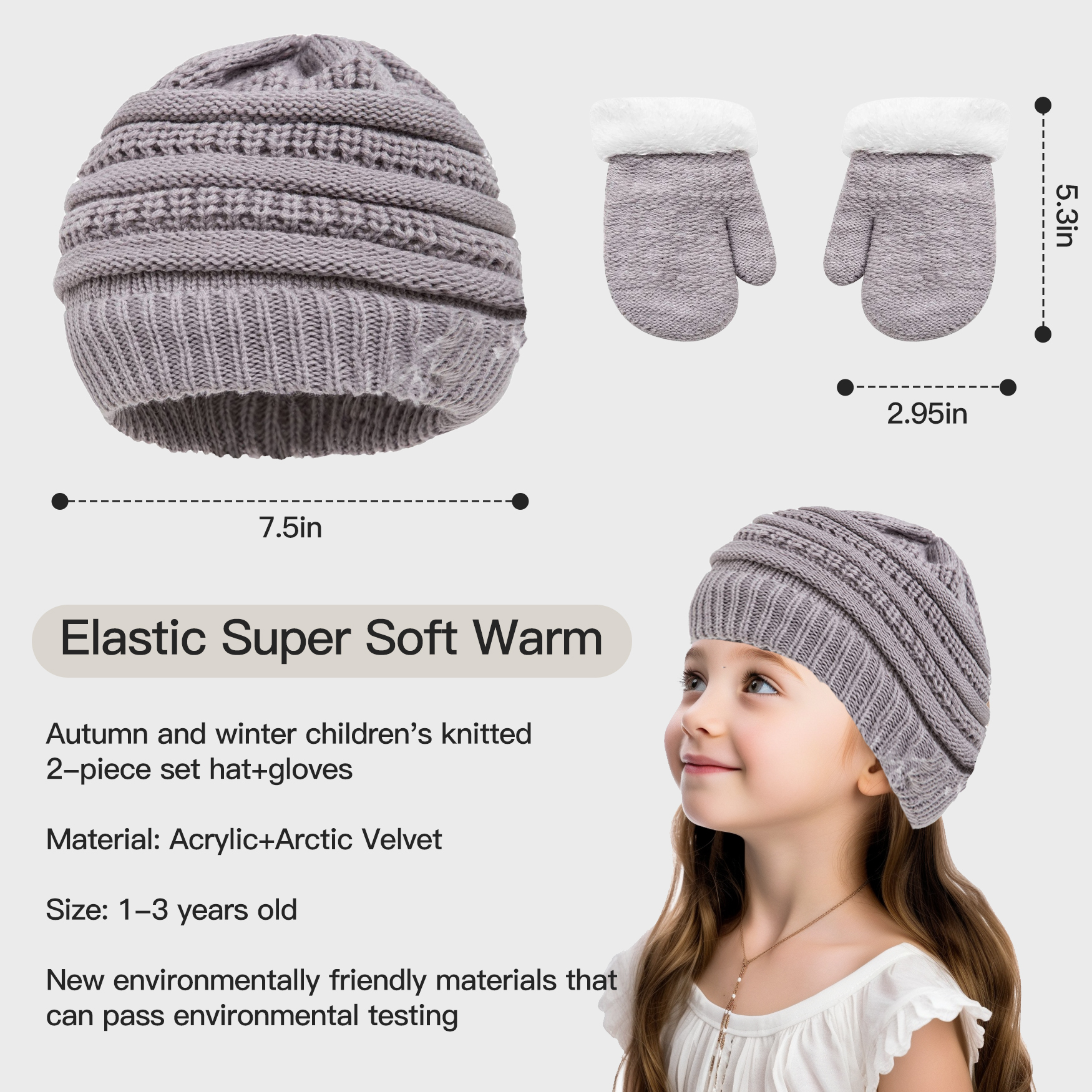 thumbnail video image 2 of Tisoloow Winter Mittens Gloves Beanie Hat Set Kids Toddler Thick Warm Knit Fleece Lined Thermal Set for Baby Boys Girls Black 1-3 Years, 2 of 8