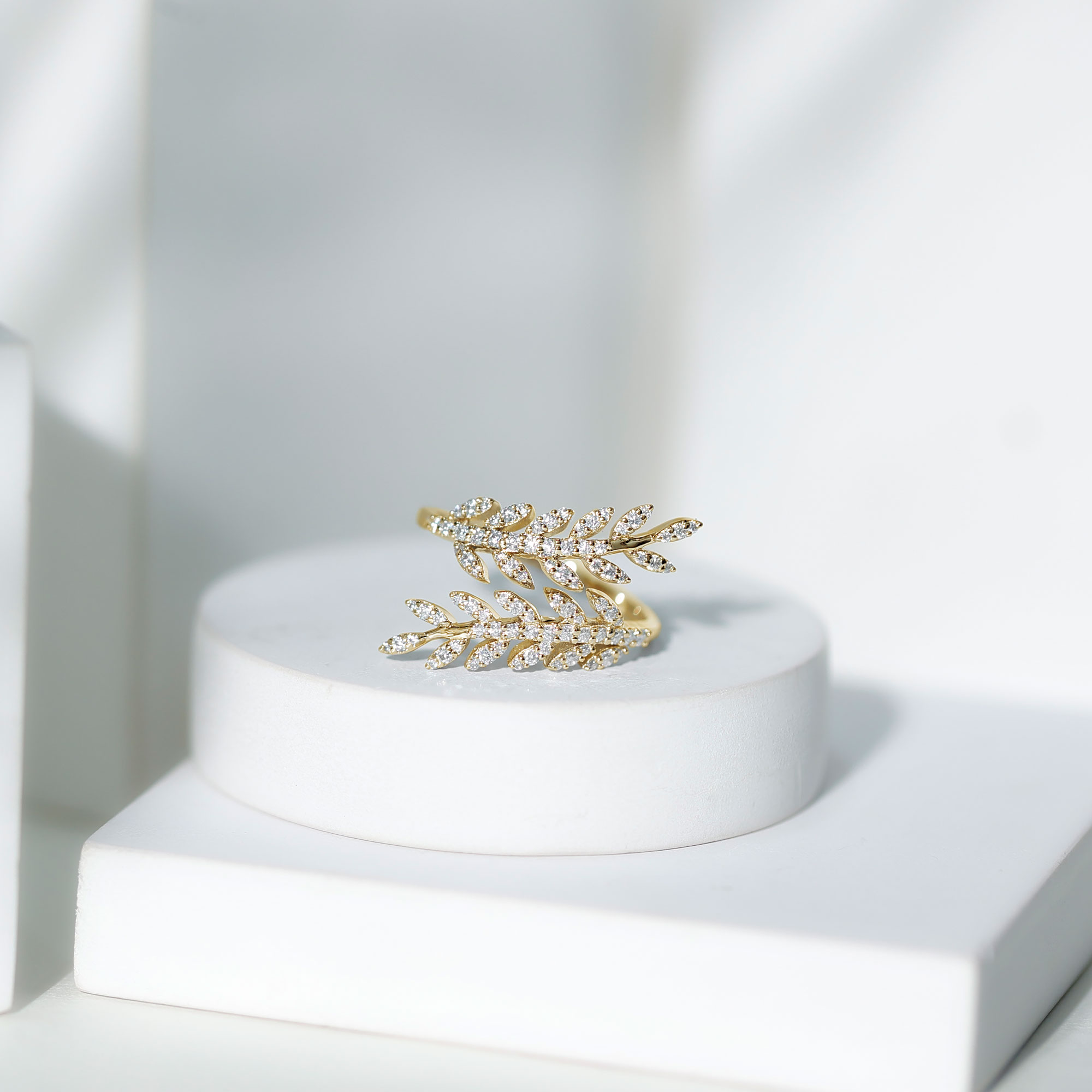 thumbnail video image 2 of Rosec Jewels - Lab Created Diamond Leaf Wrap Ring (Ef-Vs Quality) - Pave Diamond Cocktail Ring, 14K Yellow Gold, US 10.00, 2 of 9