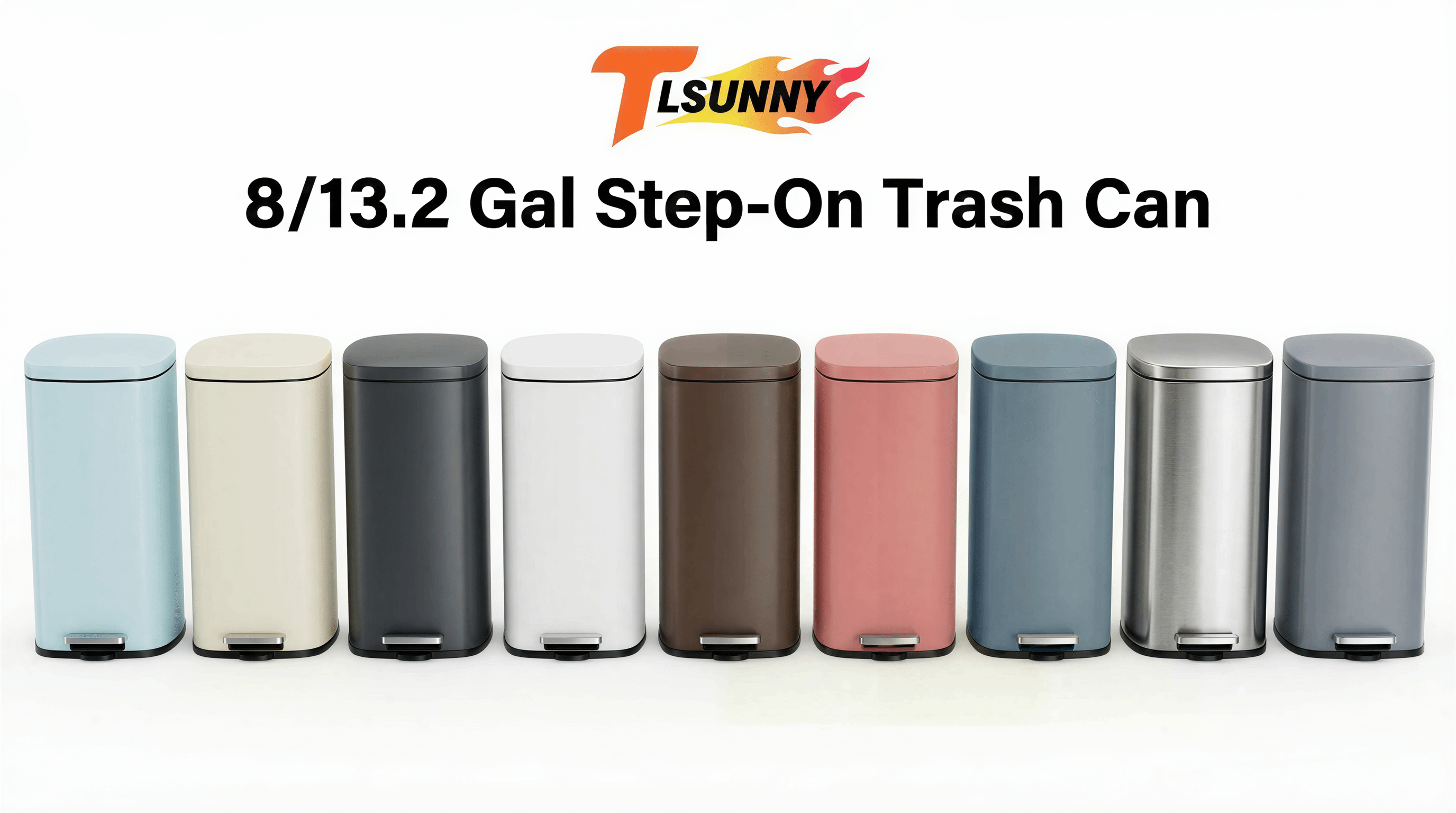 thumbnail video image 2 of TLSUNNY 8 Gallon Step-on Trash Can, 30L Stainless Steel Kitchen Bin with Quiet Close Lid & Pedal, for Home, Office, 2 of 12