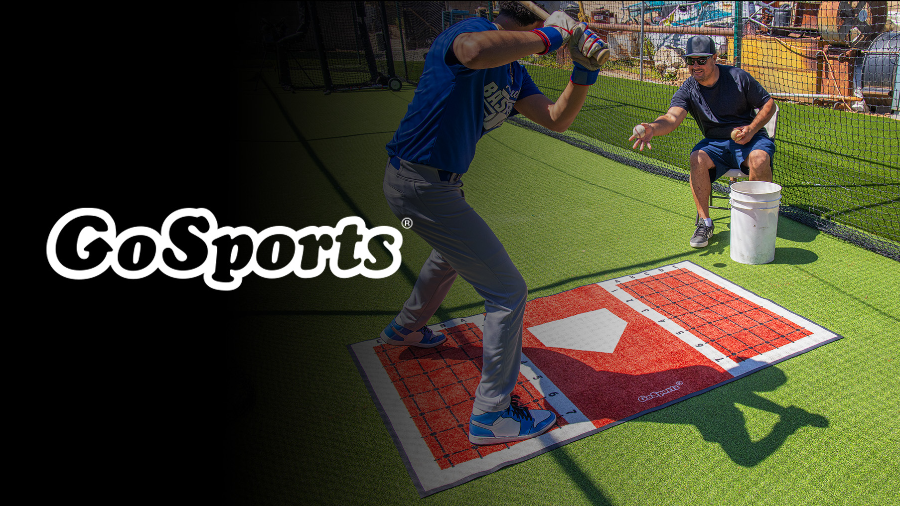 thumbnail video image 2 of GoSports Baseball and Softball Hitting Mat with Batting Stance Alignment Guide - 6 x 4 ft, 2 of 7