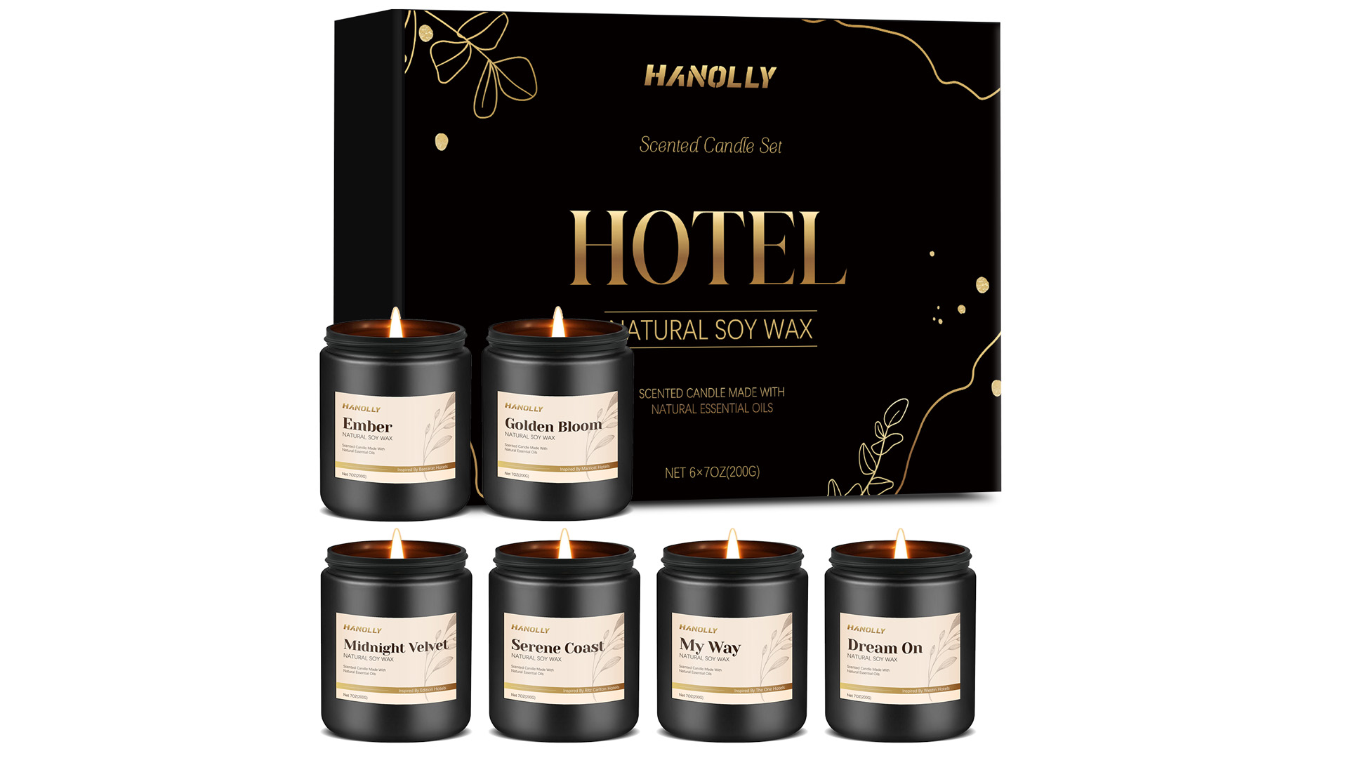 Hanolly Luxury Hotel Scented Candles Gift Set - 6 Pack Natural Soy Wax ...