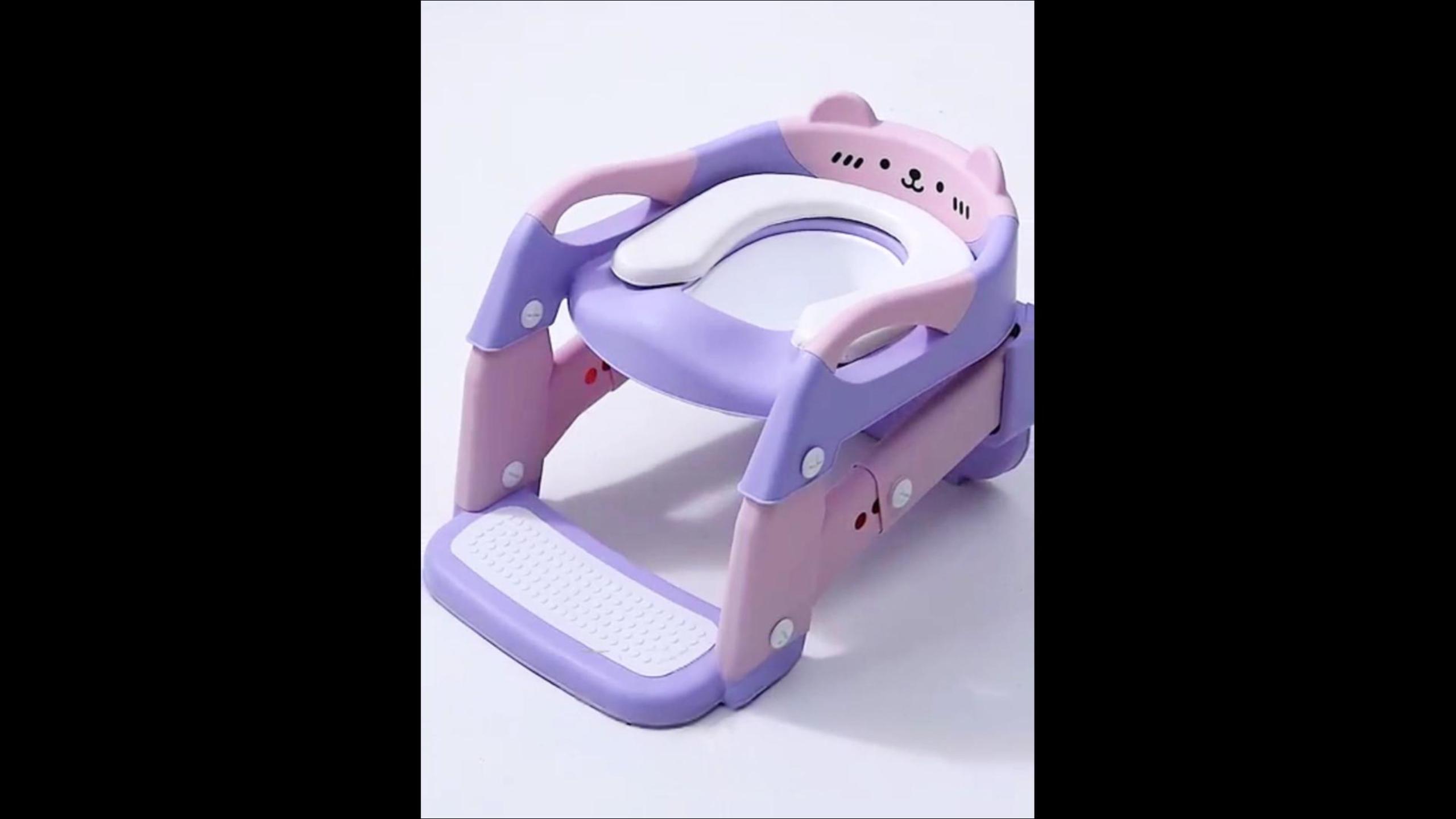 thumbnail video image 2 of Oioane Potty Training Toilet for Toddlers, 3-in-1 Potty Training Seat with Splash Guard, Anti-Slip and Safety Handles, PinkPurple, 2 of 12