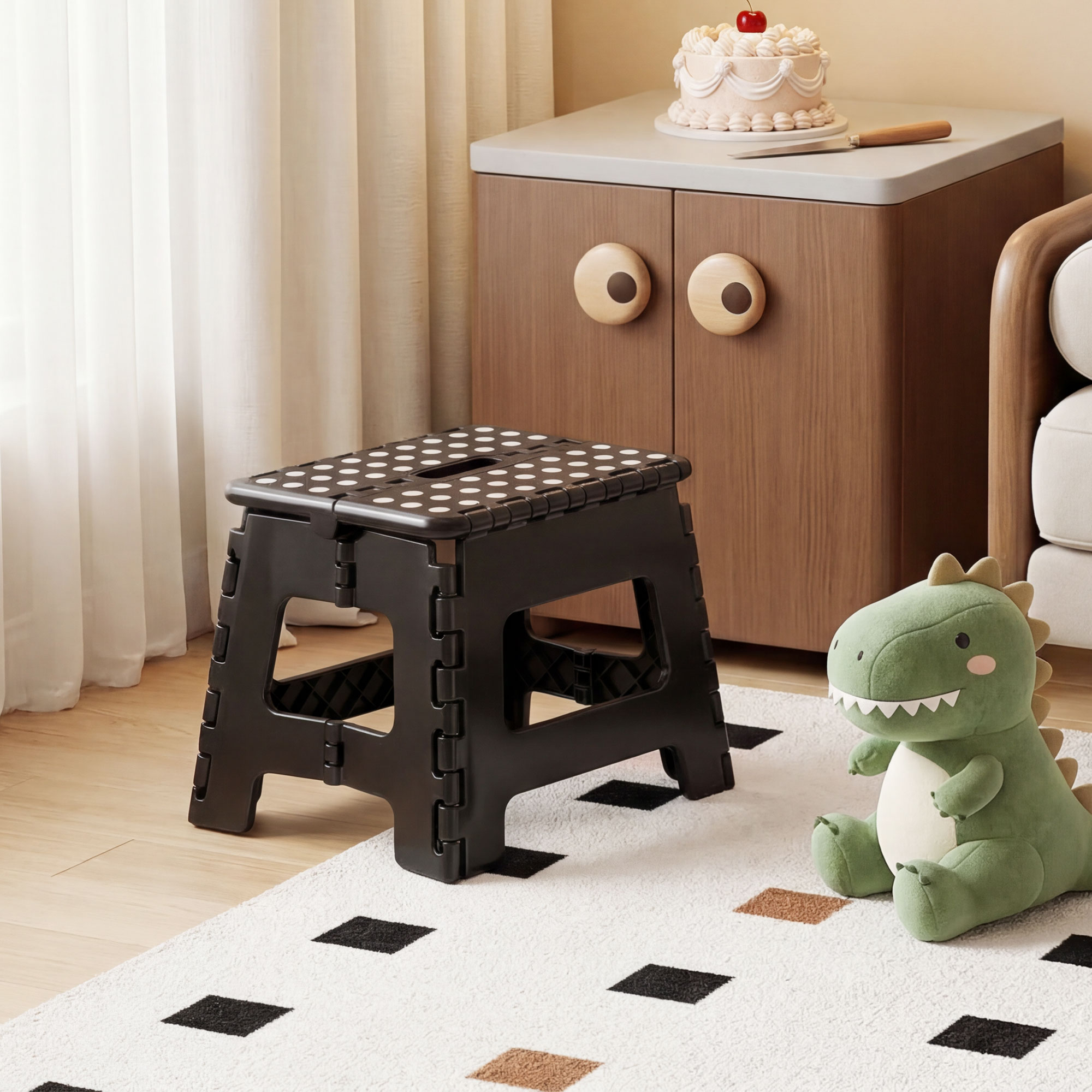 thumbnail video image 2 of JONPONY Folding Step Stool - Foot Stool with 9 Inch Height - Holds Up to 300 lbs - Lightweight Plastic Foldable Step Stool for Kitchen, Bathroom & Living Room，Black, 2 of 8