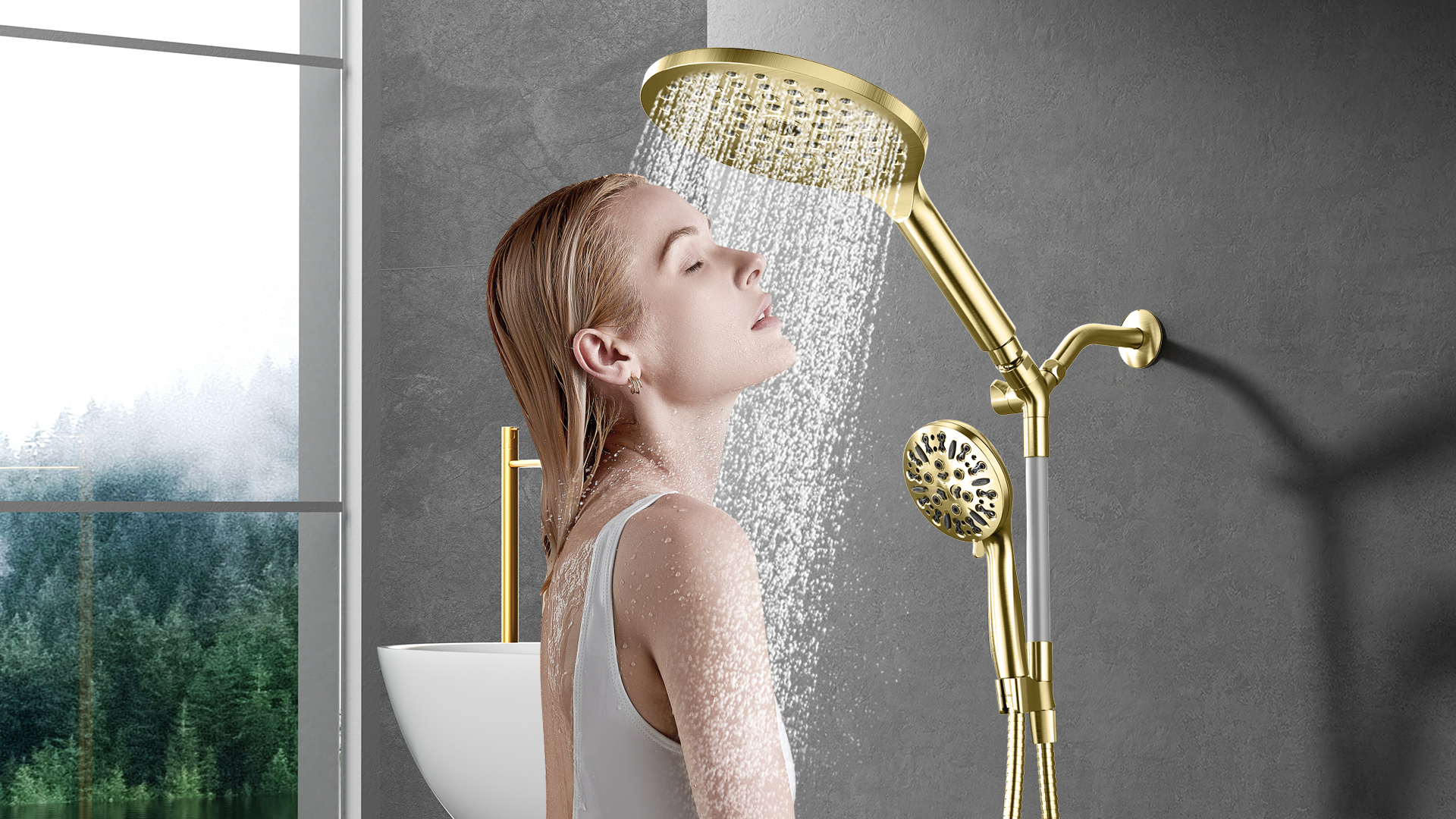 KAIYING High Pressure Dual Shower Heads with Handheld Spray Combo with ...