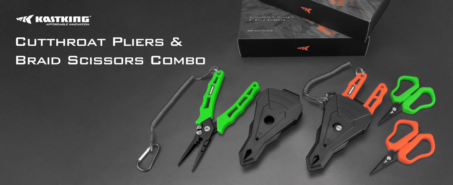 thumbnail video image 2 of KastKing Cutthroat 7.5" Fishing Pliers & 5" Braid Scissors Set, 2 of 9