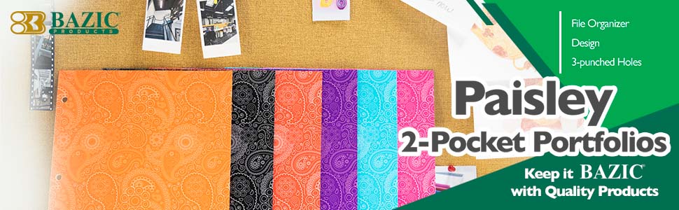 thumbnail video image 2 of BAZIC 2 Pockets Paper Folder, Paisley Portfolio, Document Folders, 6-Pack, 2 of 6