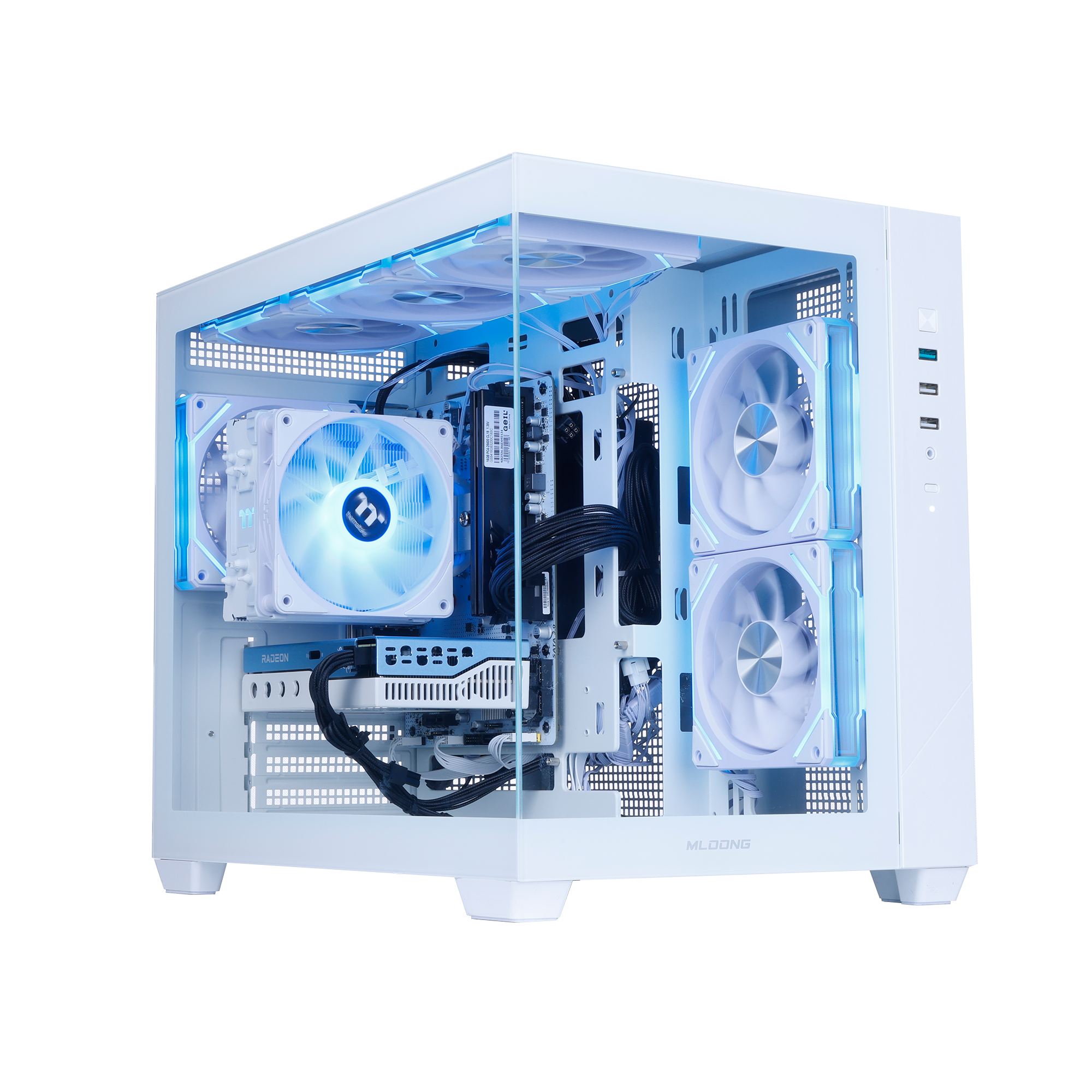 thumbnail video image 2 of Mloong Gaming PC Desktops AMD Ryzen5 5500, Radeon RX 6500XT 4GB, 1TB SSD, 16GB RAM, 650W, Win11, WiFi, White, 2 of 8