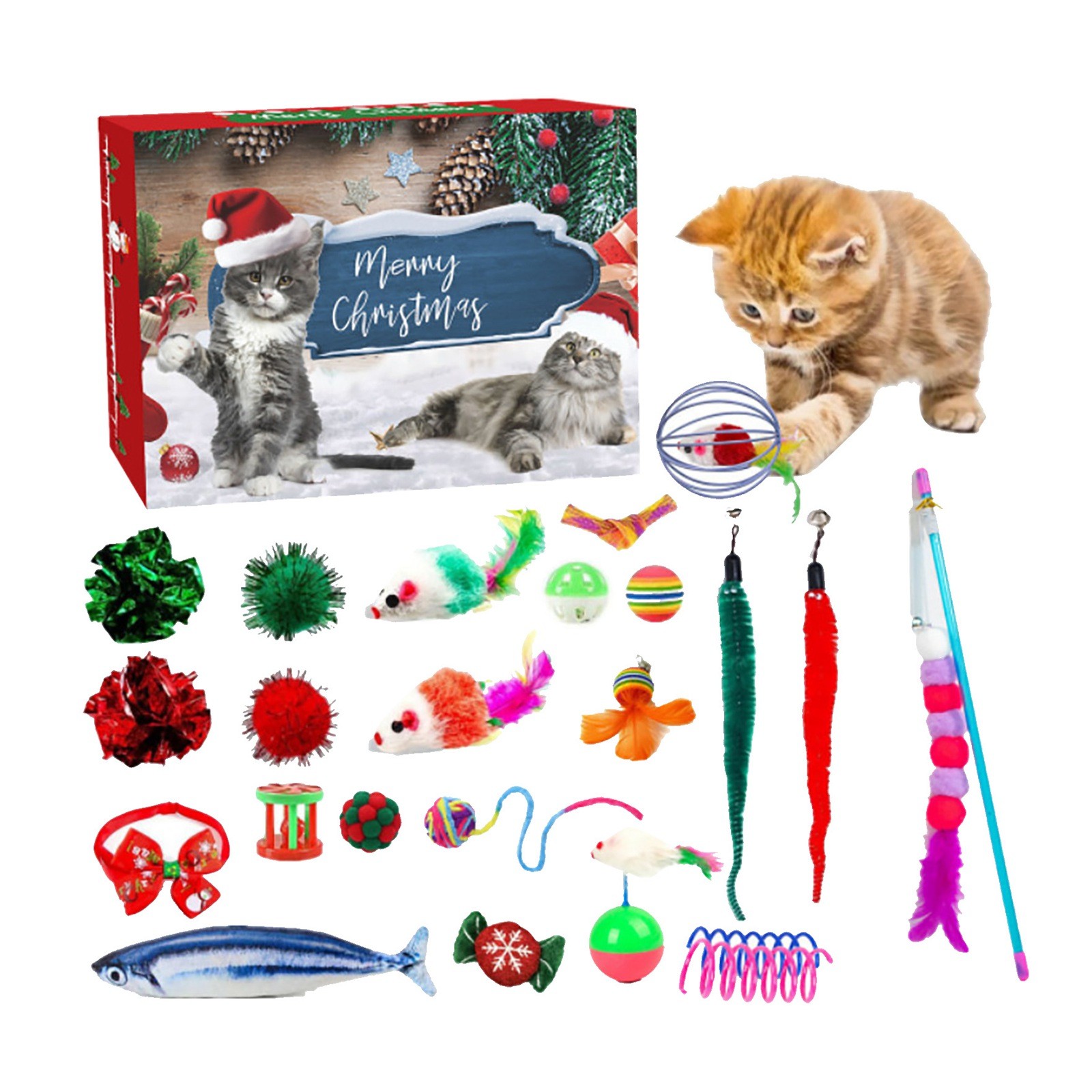 thumbnail video image 2 of Christmas Cat Toy Countdown Set Interactive Holiday Festive Pet for Cats Advent Calendar Enrichment, 2 of 6