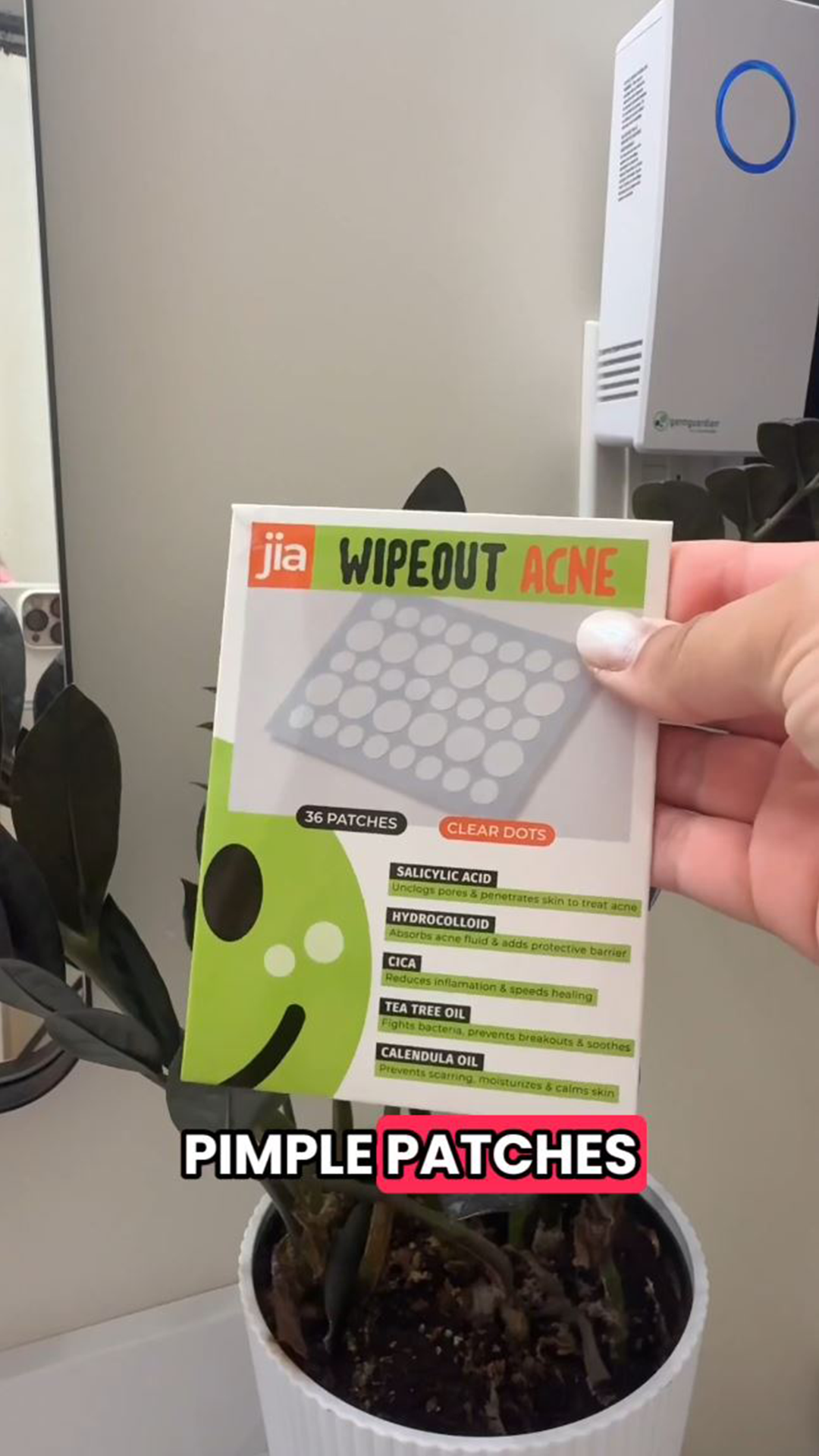 thumbnail video image 2 of Jia Wipeout Acne Pimple Patches – Hydrocolloid, Salicylic Acid, Cica, Tea Tree Oil & Calendula Oil for Zits & Blemishes Treatment - 36 Count / 1 Pack, 2 of 7