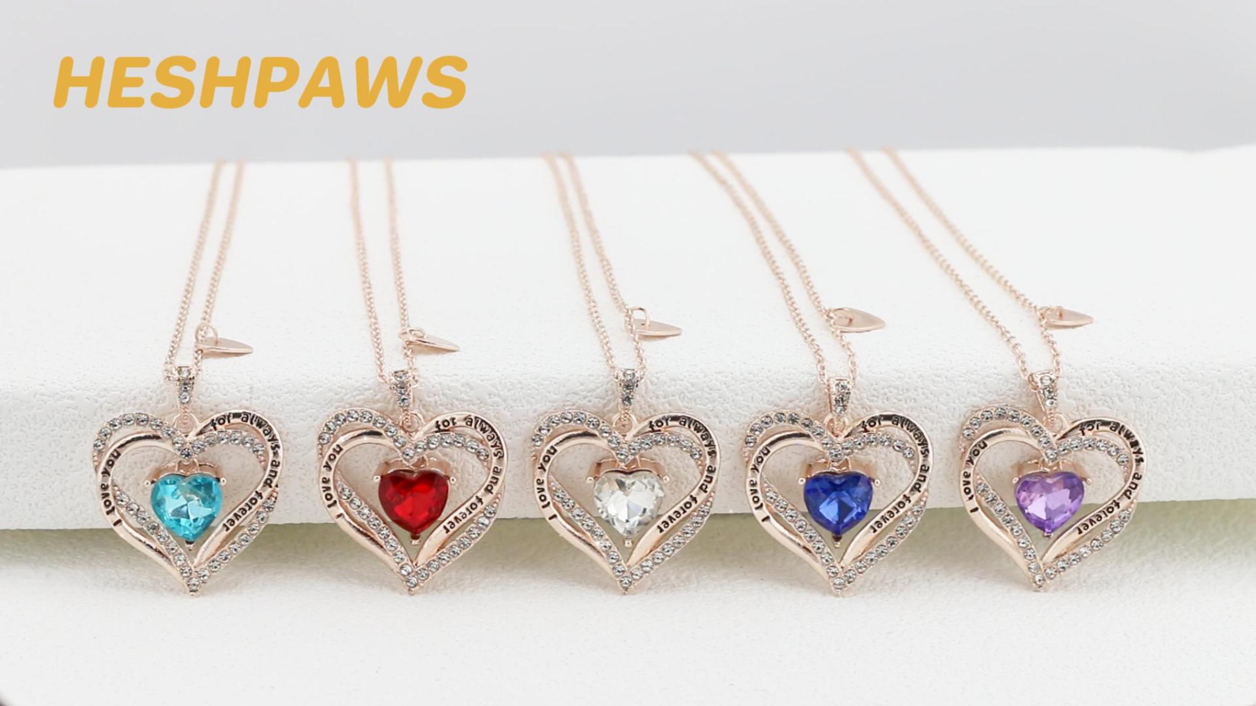 thumbnail video image 2 of HESHPAWS Love Pendant Necklaces for Women With Birthstone Zirconia, Christmas Birthday Anniversary Jewelry Gift for Women Wife, 2 of 6