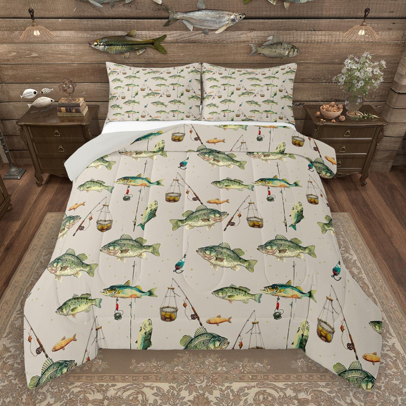 thumbnail video image 2 of Manfei Pike Fish Bedding Comforter Set,Outdoor Fishing Hook Twin Comforter Sets,Rustic Farmhouse Cabin Bedding Set For Boys Teens,Microfiber Bedroom Decor,2-Piece, 2 of 9