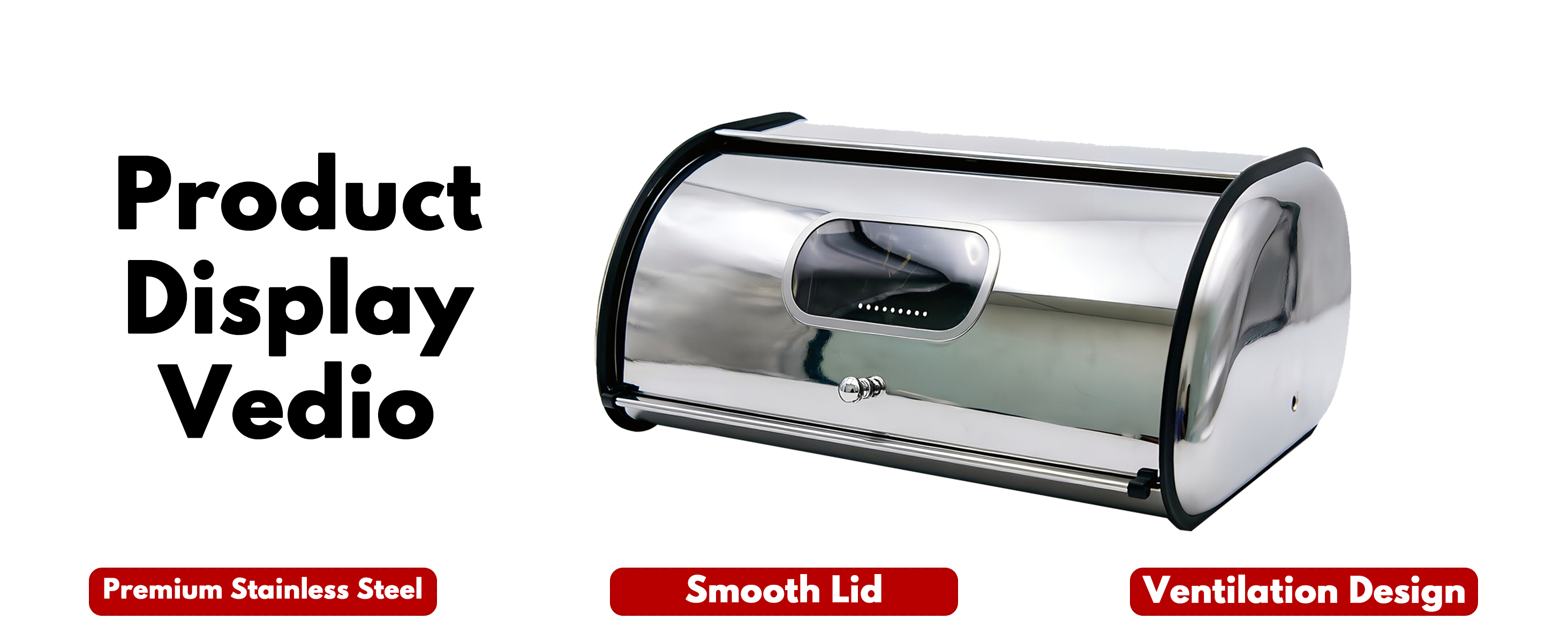 thumbnail video image 2 of Taikonlab Metal Bread Box with Ward Window and Air Hole, Stainless Steel Bread Storage Container (17.1x10.6x7.1 inch), 2 of 9
