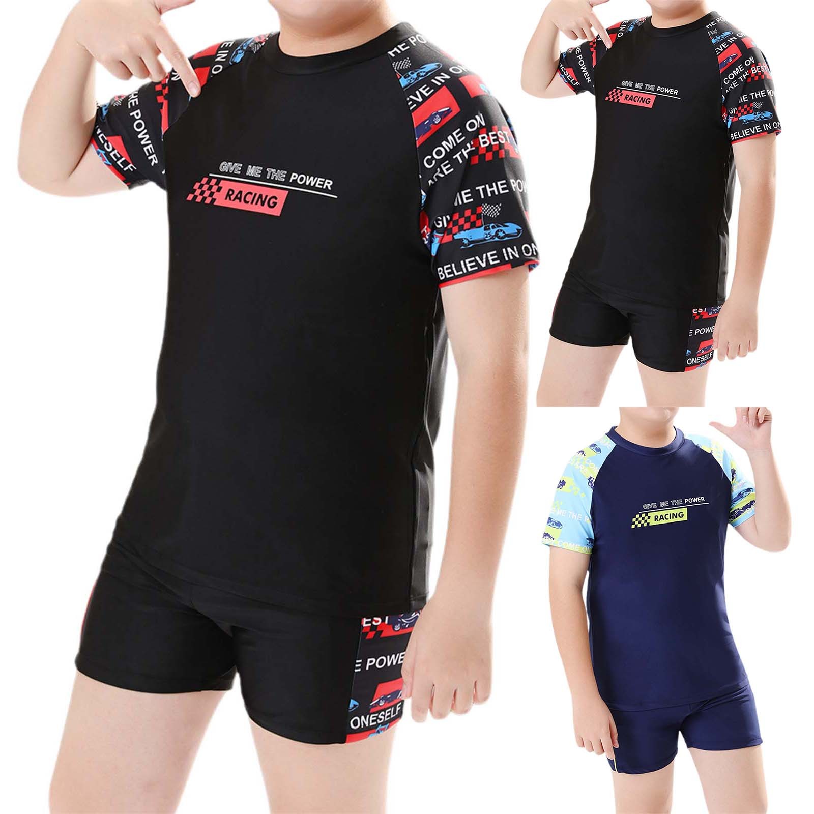 thumbnail video image 2 of SGMVNU Boys Rash Guard Swimsuit with Swim Trunks Boys Swim Shorts 7-8 Big Kids Two Piece Swimwear Short Sleeve Sunsuit Beachwear, Size 16-17 Years,Black, 2 of 10