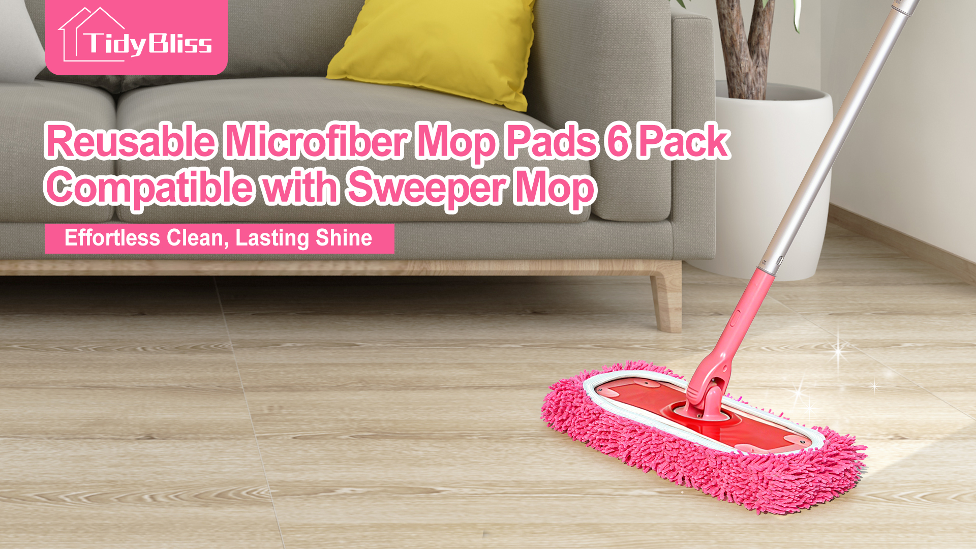 thumbnail video image 2 of TidyBliss Reusable Microfiber Mop Pads 6 Pack Compatible with Sweeper (Pink), 2 of 9