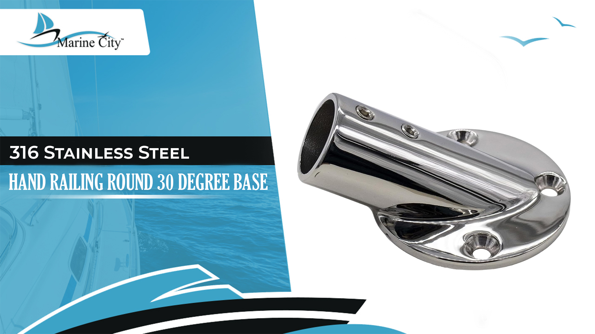 thumbnail video image 2 of MARINE CITY Casting Boat Hand Railing Fittings Round Base  30 Degree, High-Quality 316 Stainless Steel, Rustproof and Durable, Mirror Finish for Boats and Yachts Pack of 2, 2 of 8