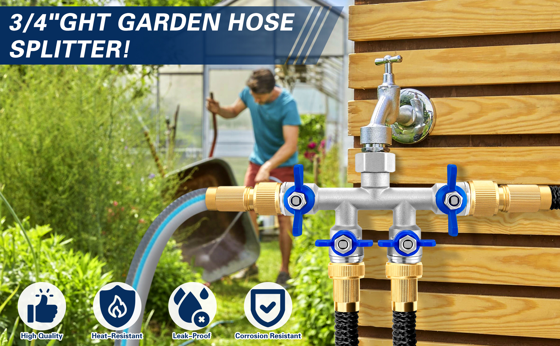 thumbnail video image 2 of 4 Way Hose Splitter, 304 Stainless Steel Garden Hose Manifold with 4 Independent Shut-Off Valves, Heavy Duty Outdoor Faucet Adapter, Leak-Proof with Washers & Teflon Tape, 2 of 8