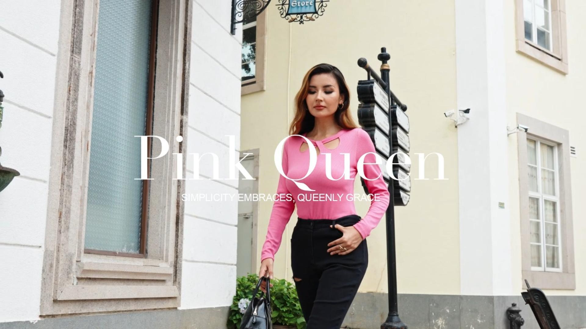 thumbnail video image 2 of Pink Queen 2025 Women's Long Sleeve Cutout Keyhole Neck Top Ribbed Knit Shirts Casual Elegant Stretch, 2 of 5