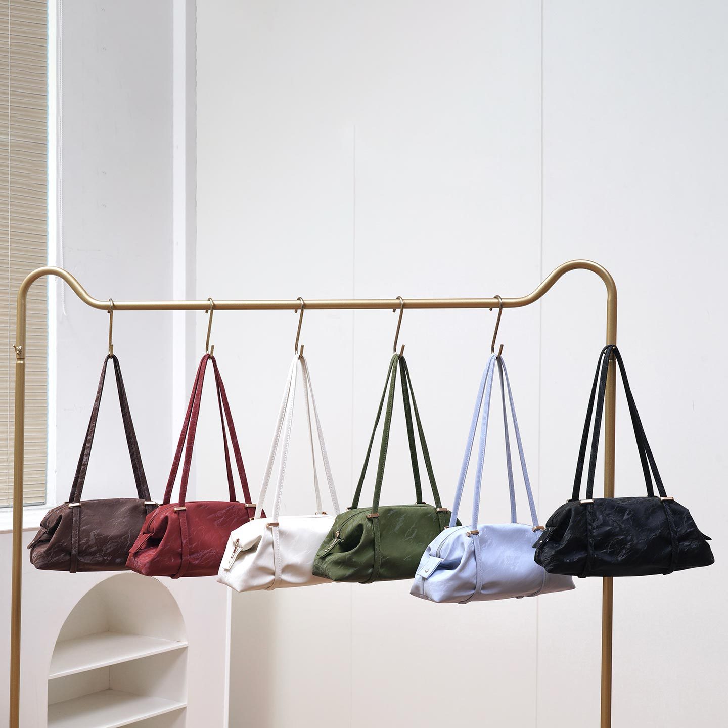 thumbnail video image 2 of Sunyuer Crinkled Texture Shoulder Bag for Women, Lazy Style Soft Underarm Handbag, Elegant Lightweight Zipper Barrel Single Shoulder Purse for Daily Dating Travel, 2 of 6