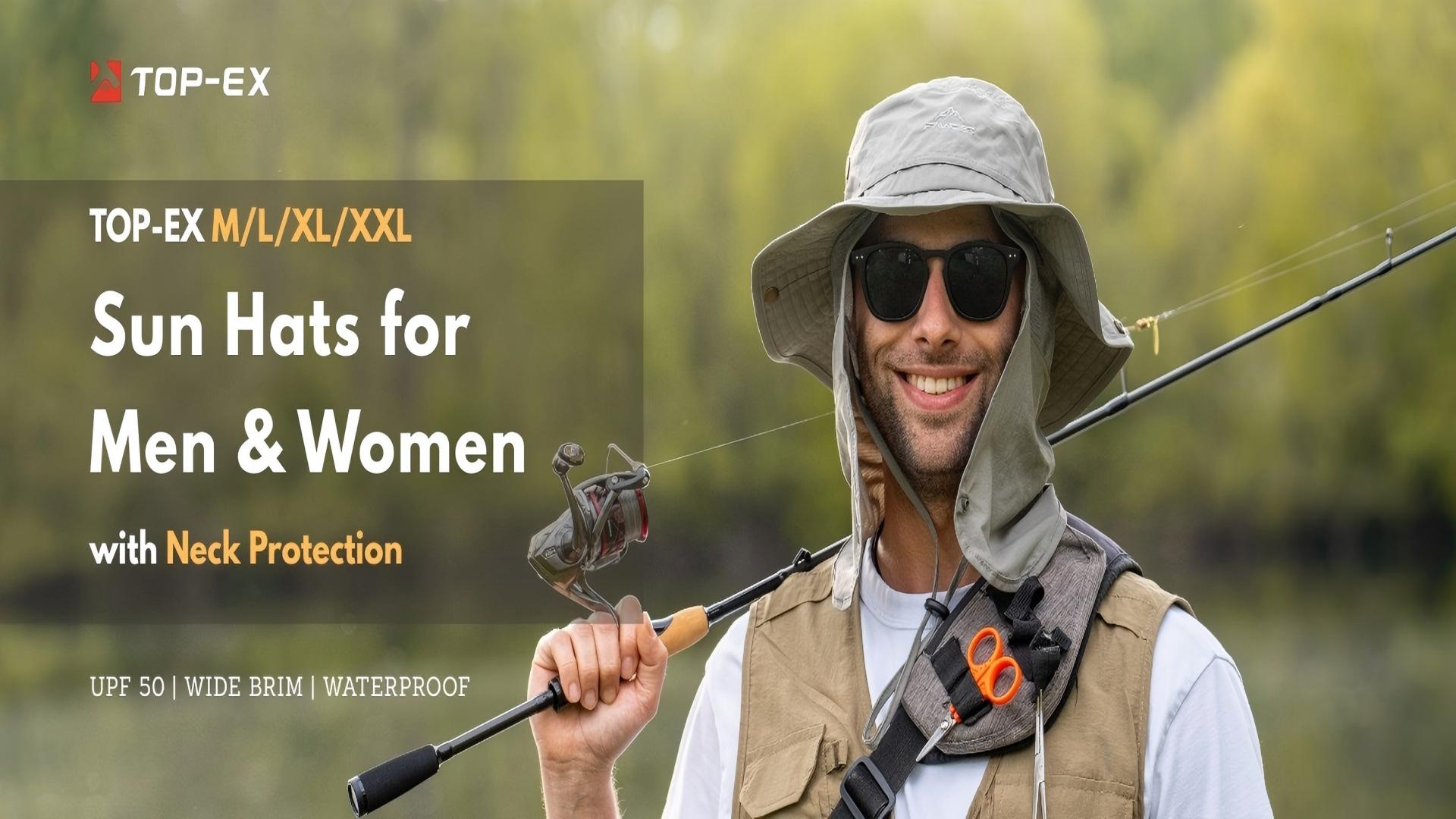 thumbnail video image 2 of TOP-EX Men’s Waterproof Sun Hat with Neck Flap, Wide Brim UPF 50+, Packable Outdoor Hat, Black, L/XL, 2 of 7