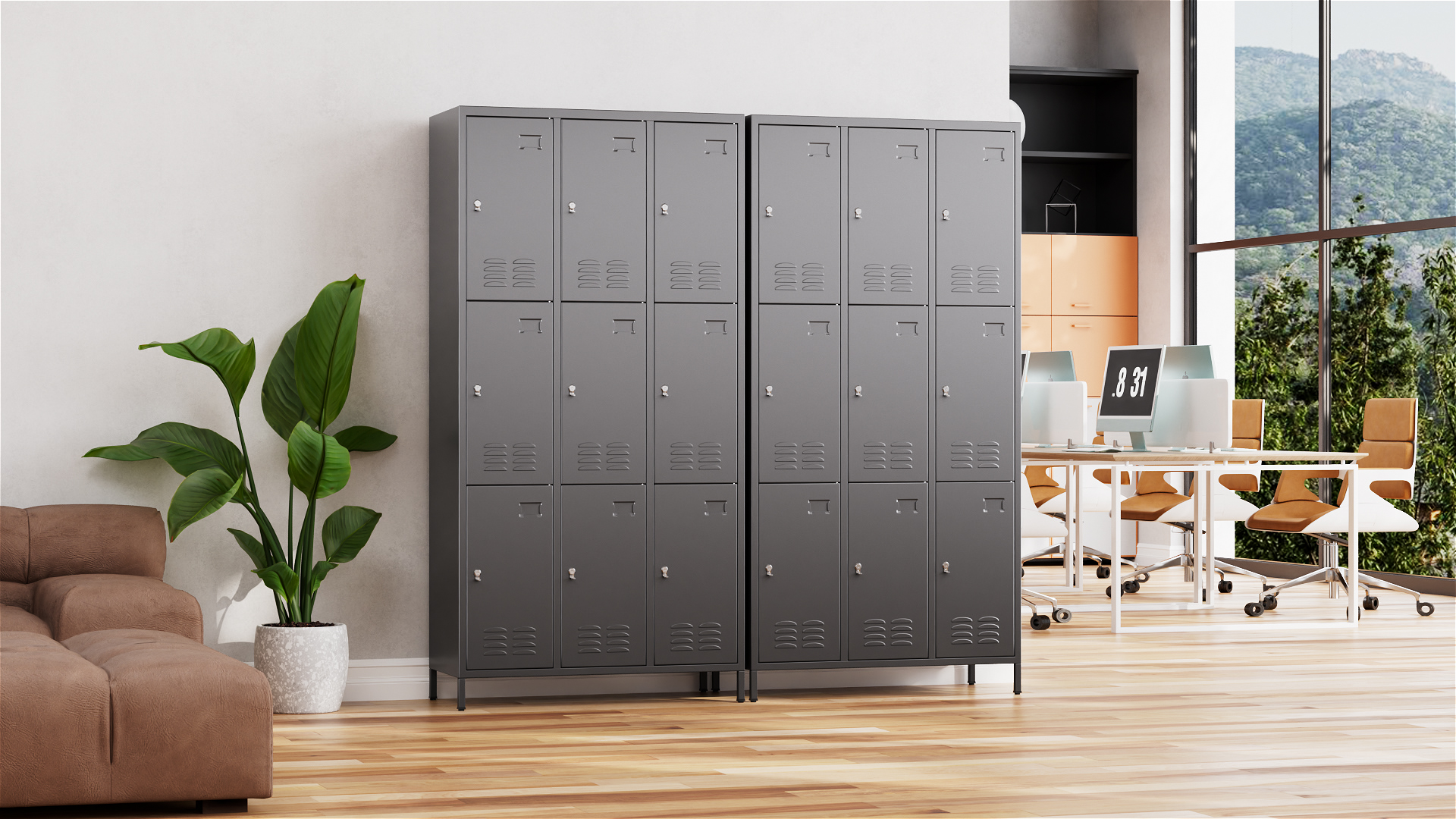 thumbnail video image 2 of GangMei Metal Storage Locker for School Office Gym Bedroom, 9 Doors Storage Locker for Employees, Industrial Steel Storage Locker with 18 Hooks, Assembly Required(Dark Grey), 2 of 9