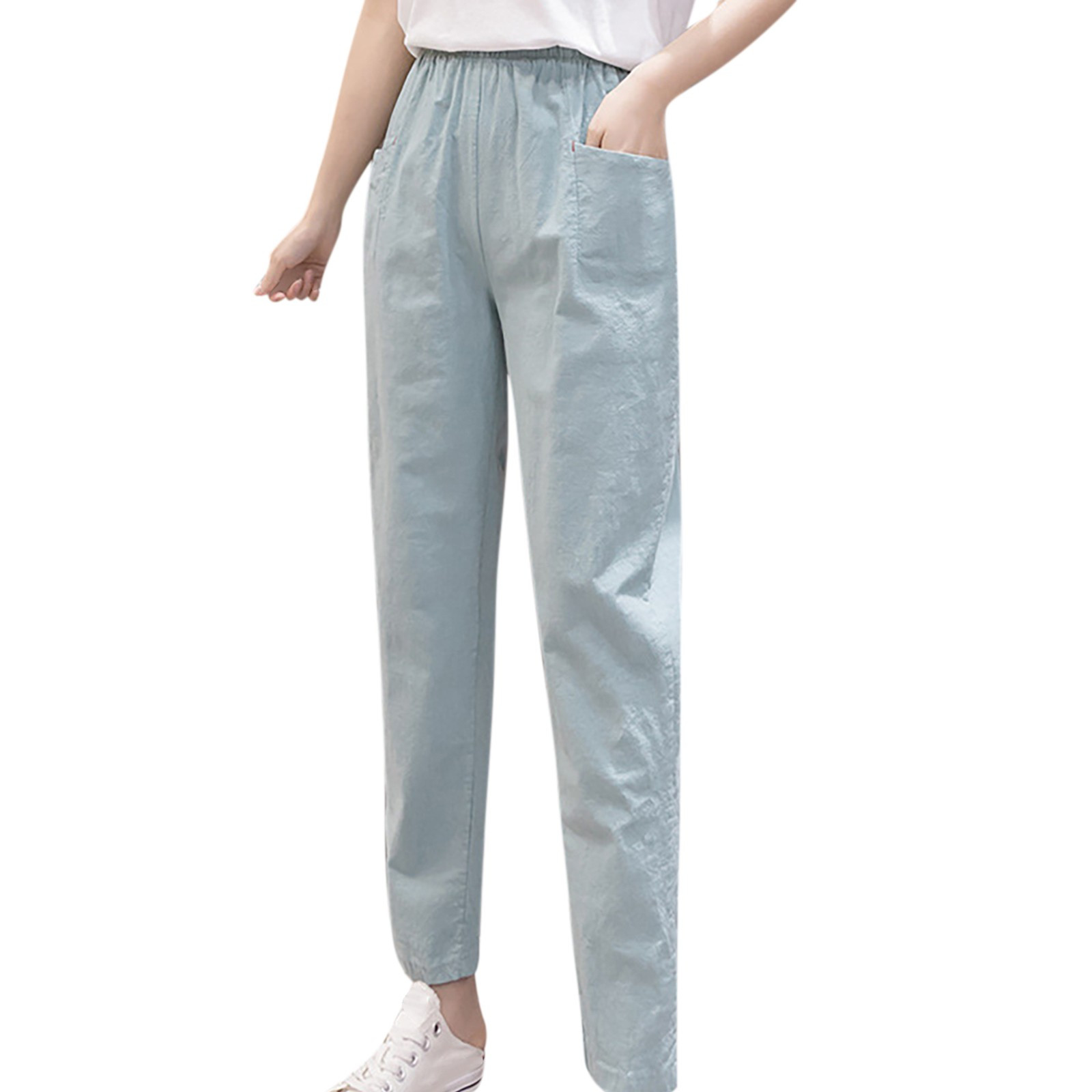 thumbnail video image 2 of SNKSDGM Women's Plus Capri Pants for Women Petite Stretch Black Dress Pants Women Plus Size Women Spring and Summer Solid Color Slim Straight Pants Summer Thin Casual Cropped Pants Features:, 2 of 4