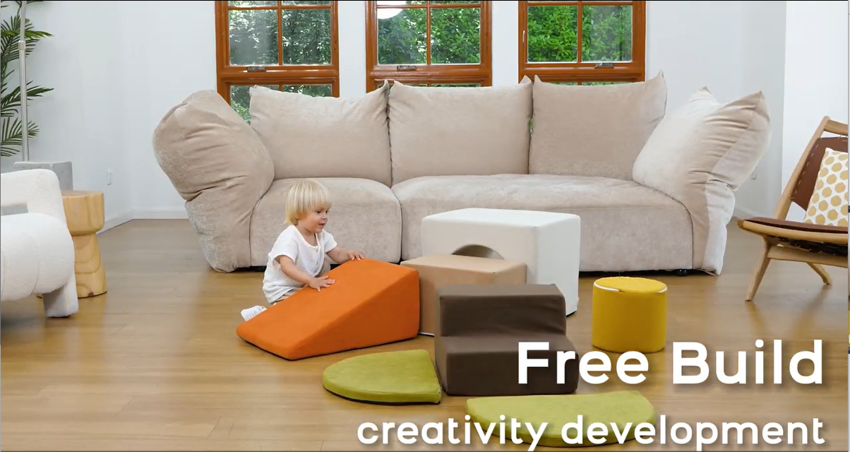 thumbnail video image 2 of 7-Piece Soft Foam Climbing Blocks Set for Toddlers & Babies, Includes Tunnel & Cylinder, 2 of 11