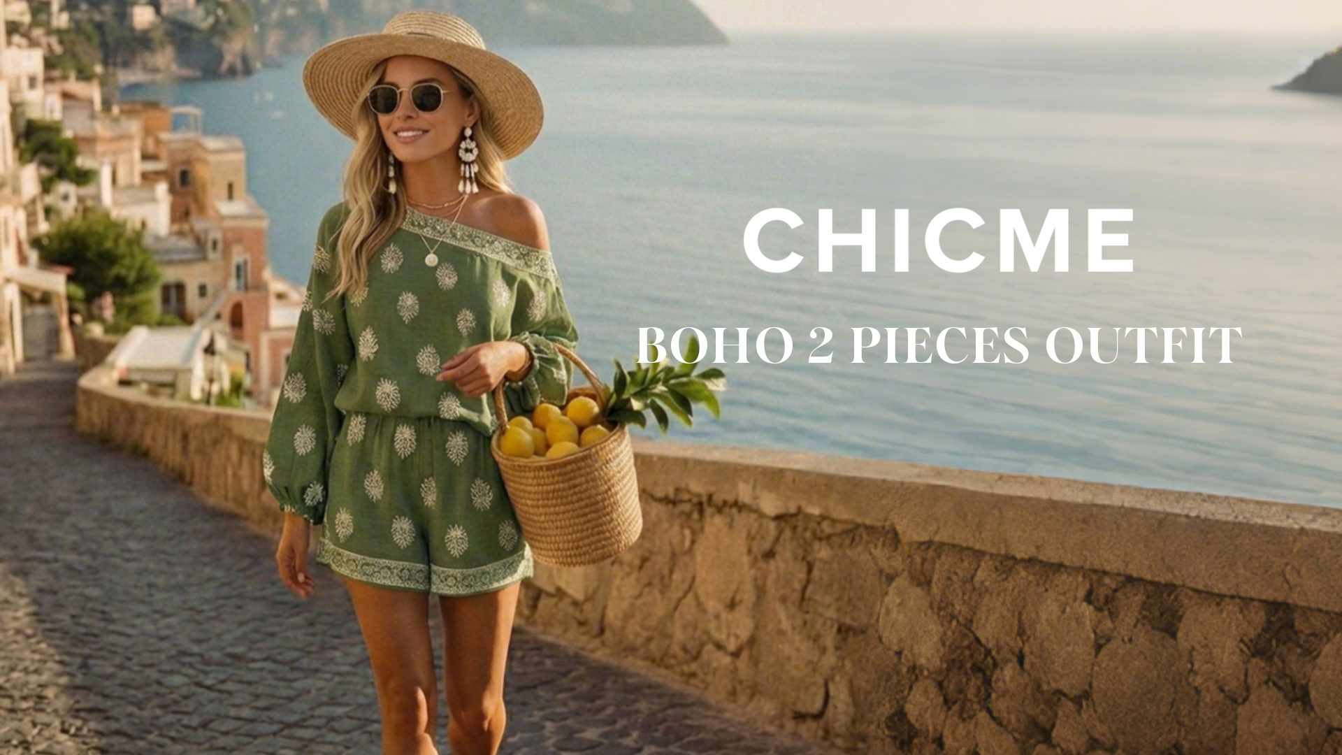 thumbnail video image 2 of CHICME Outfit Sets for Women Asymmetrical One Shoulder Long Sleeve Elegant Tops with High Waist Irregular Hem Wide Leg Shorts Green-L, 2 of 9