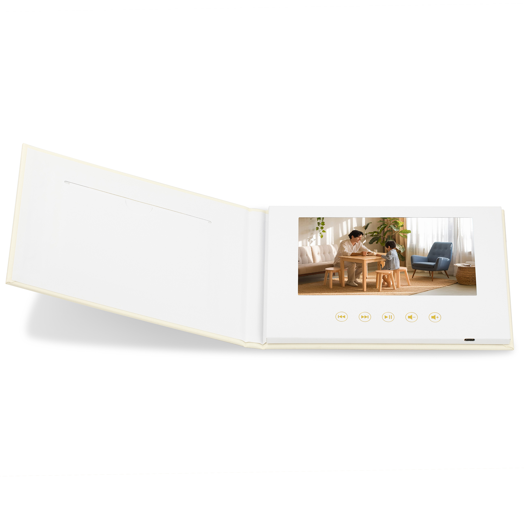thumbnail video image 2 of 7 Inch IPS Video Greeting Card with Linen Cover and 5" Photo Window, 4GB Memory, 1500mAh Rechargeable Battery, Type-C USB, Writable Inner Page for Weddings, Birthdays, and Anniversaries, 2 of 7
