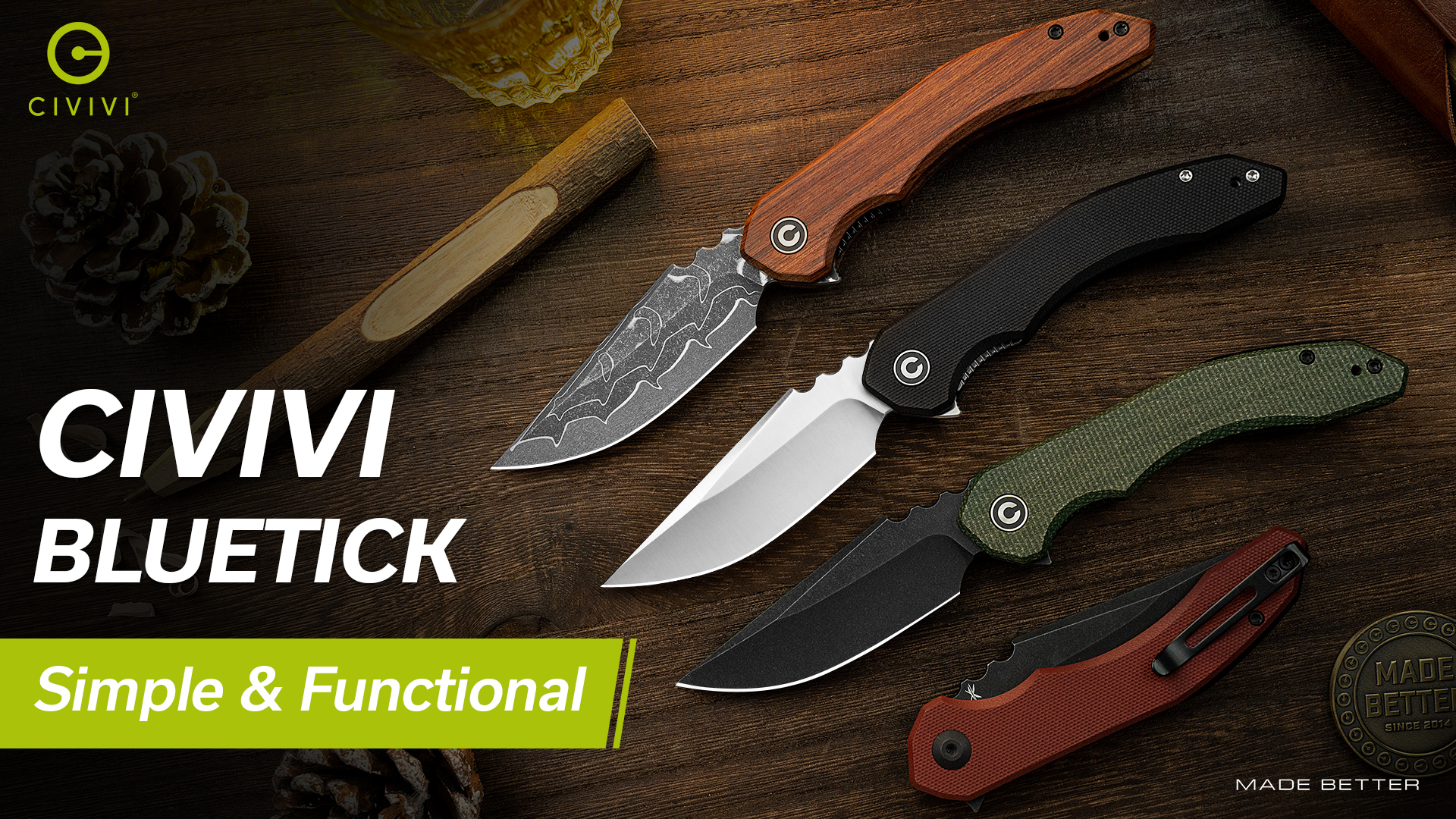 thumbnail video image 2 of CIVIVI Bluetick Folding Pocket Knife with 3.47" Damascus Blade Guibourtia Wood Handle C23050-DS1, 2 of 8
