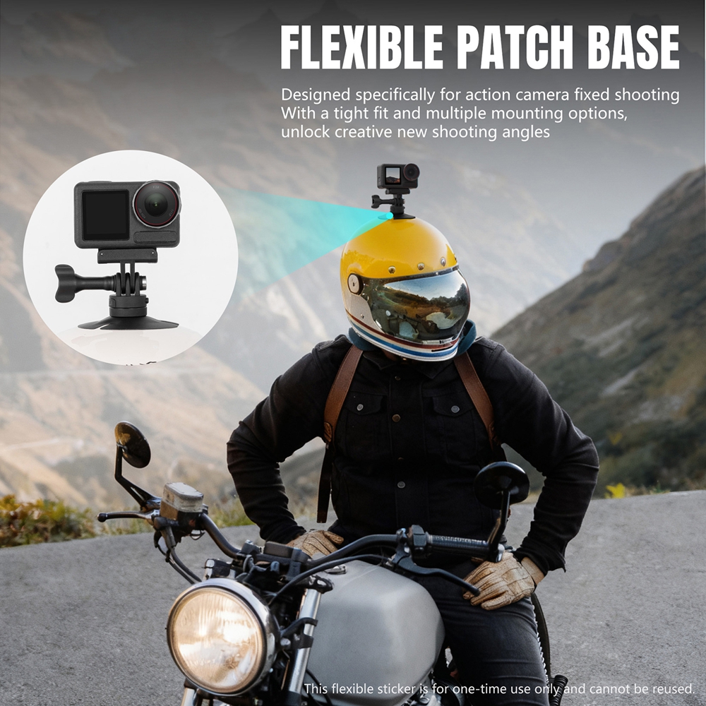 thumbnail video image 2 of Rotatable Helmet Adhesive Base Camera Mount with Flexible Patch Base for DJI Osmo / Insta360 / GoPro Hero Motorcycle Helmet Base Waterproof, 2 of 10