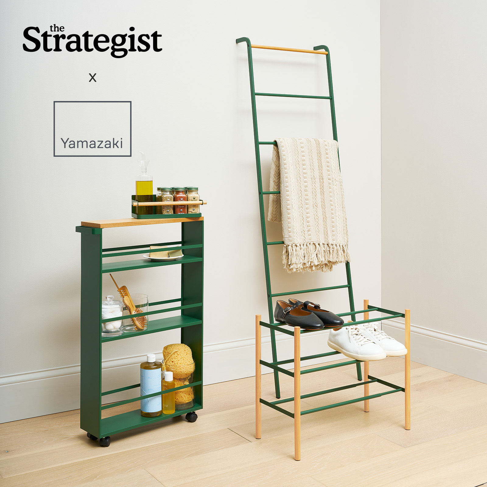 thumbnail video image 2 of Yamazaki Home Magnetic Storage Caddy, Forest Green, Steel + Wood, Supports 3.3 pounds, Magnetic, No Assembly, 2 of 8