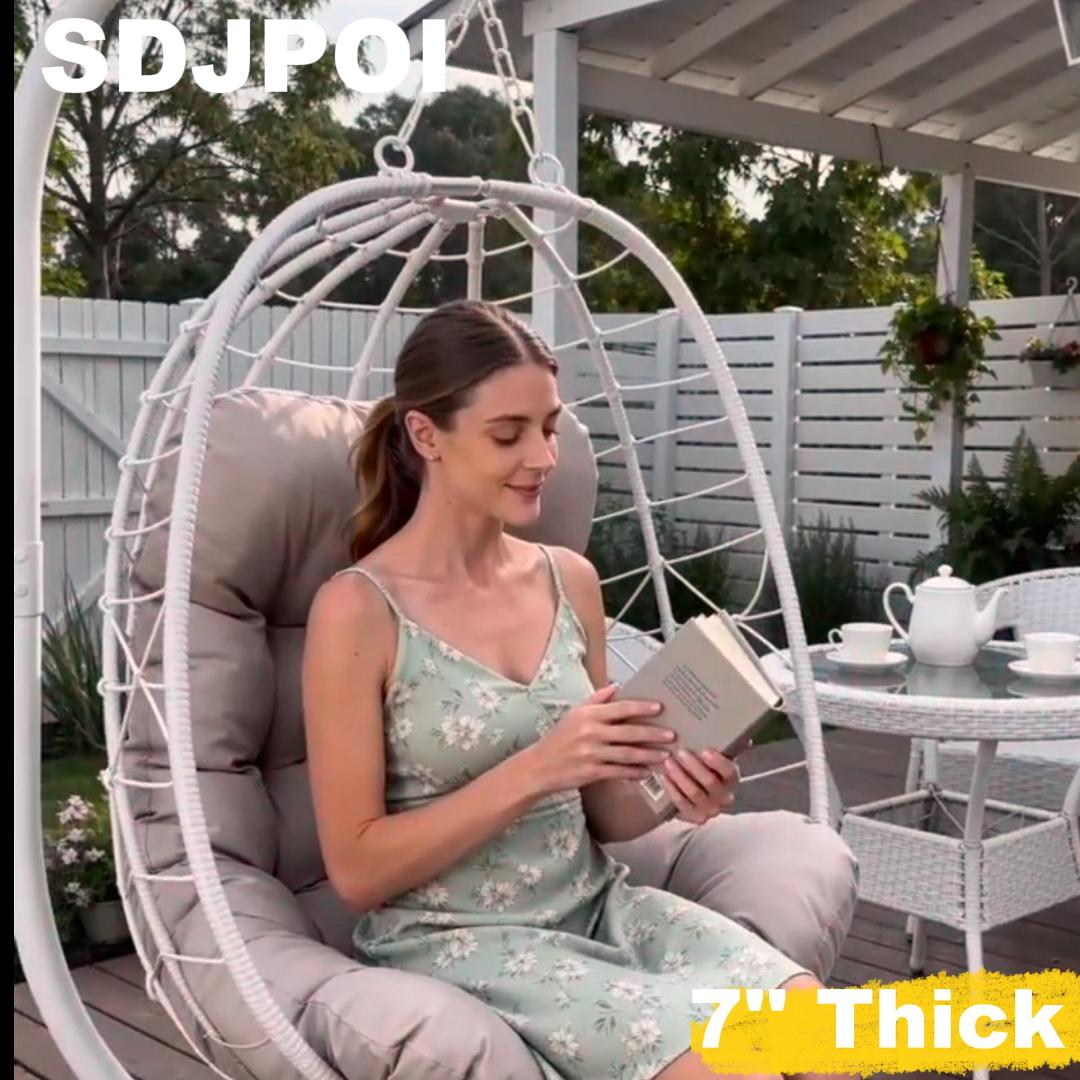 thumbnail video image 2 of SDJPOI Egg Chair Cushion, Hammock Swing Replacement Cushion, Waterproof Soft Comfy Hanging Basket Seat Pads, Thicken Hanging Chair Cushion for Indoor Outdoor Furniture, 2 of 9